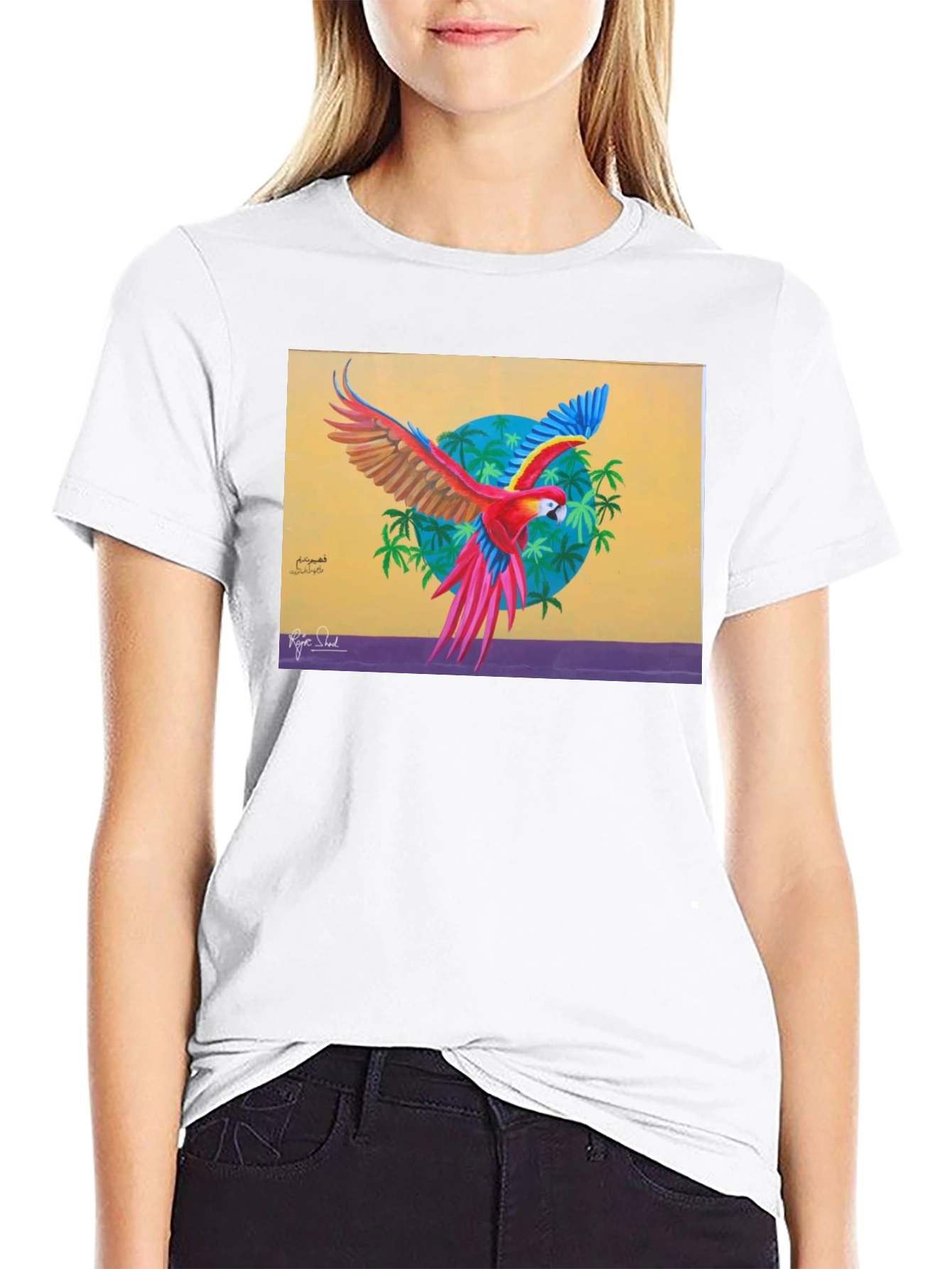Black Tropical Parrot Graphic Tee - Vivid Art Print view 9