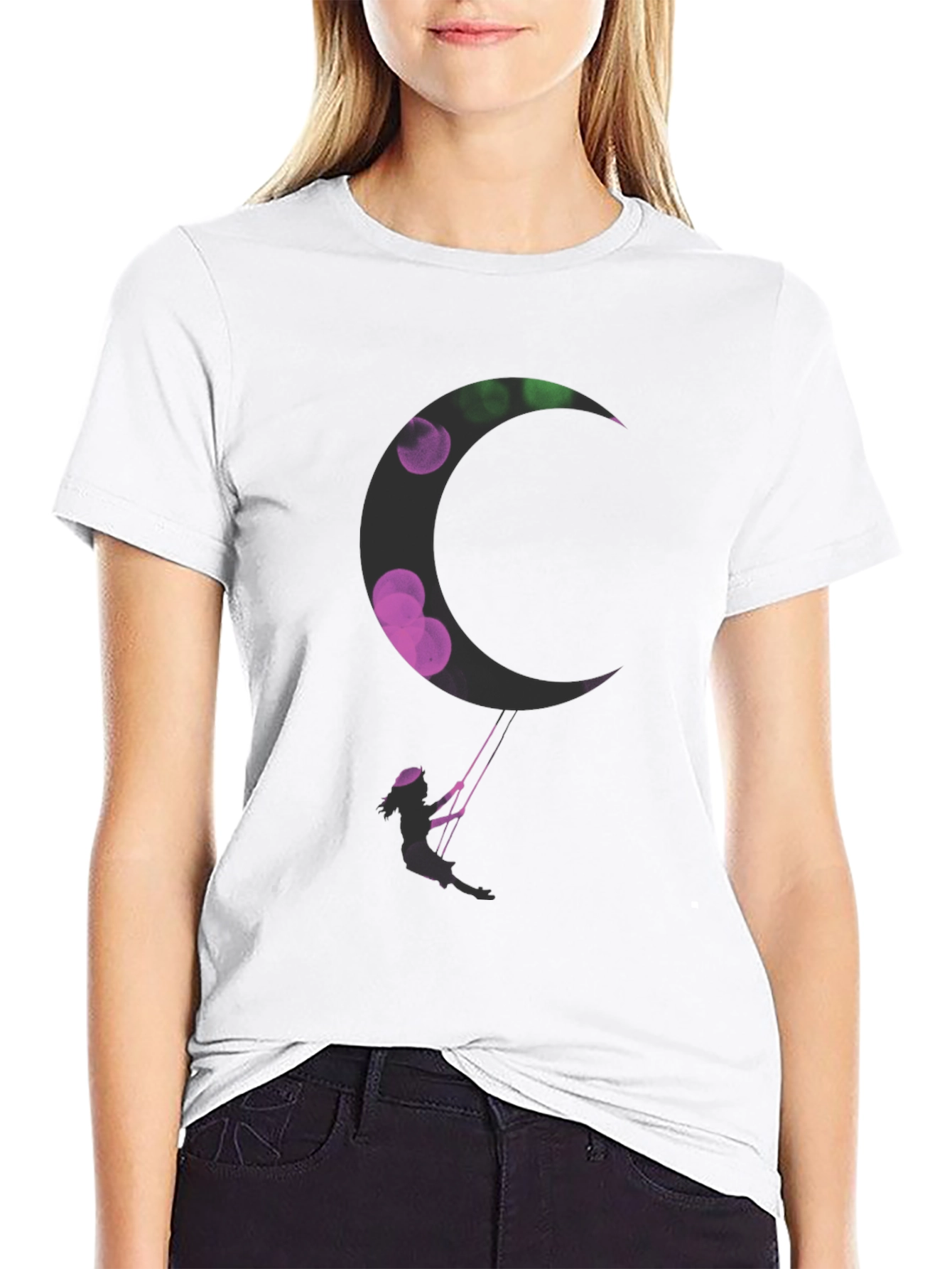 Black Silhouette Swing Moon Graphic Tee view 9