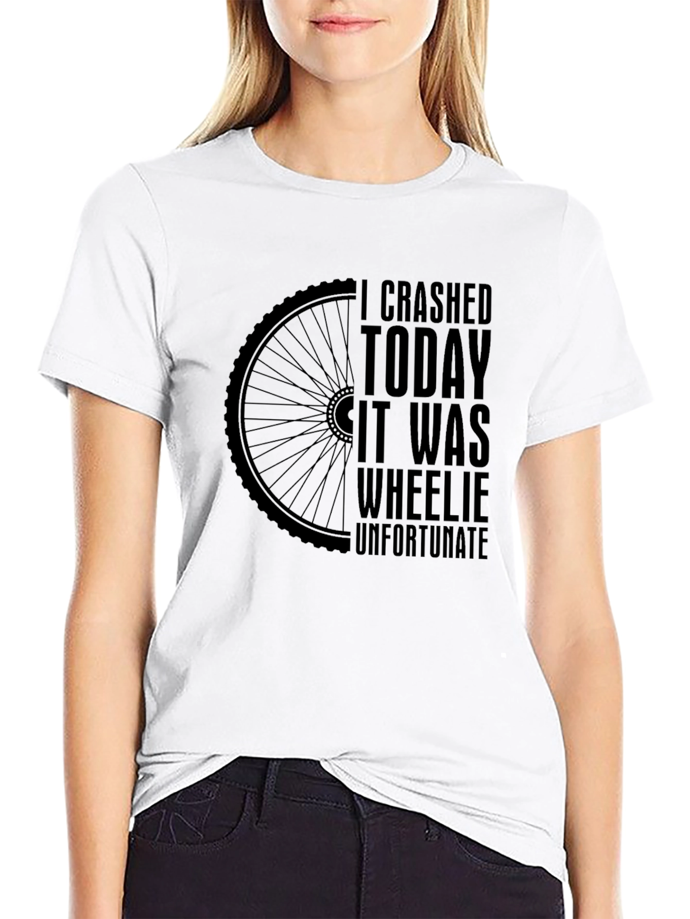 Black I Crashed Today Wheelie Unfortunate Black T-Shirt view 9