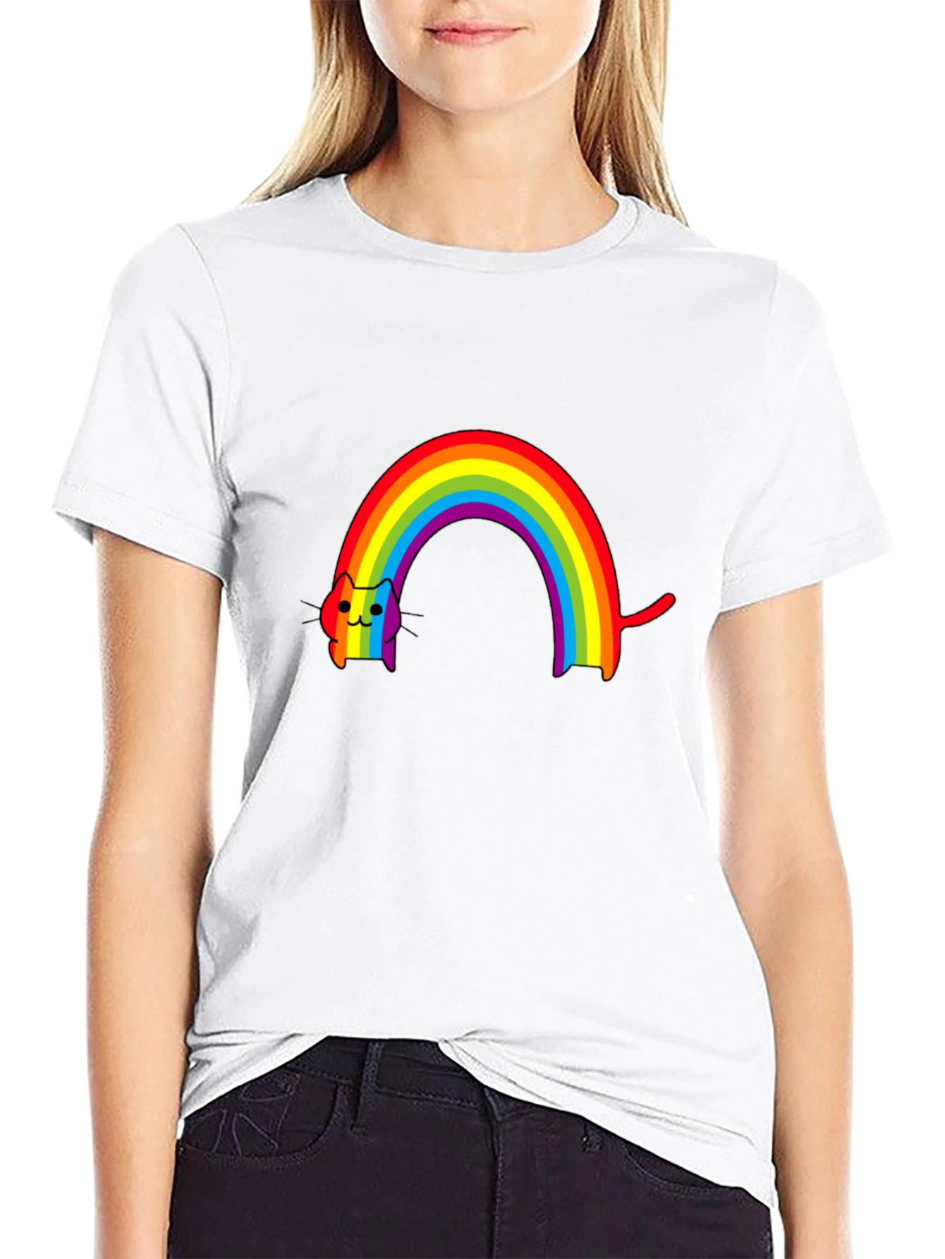 Black Rainbow Cat T-Shirt - Fun Graphic Tee view 9