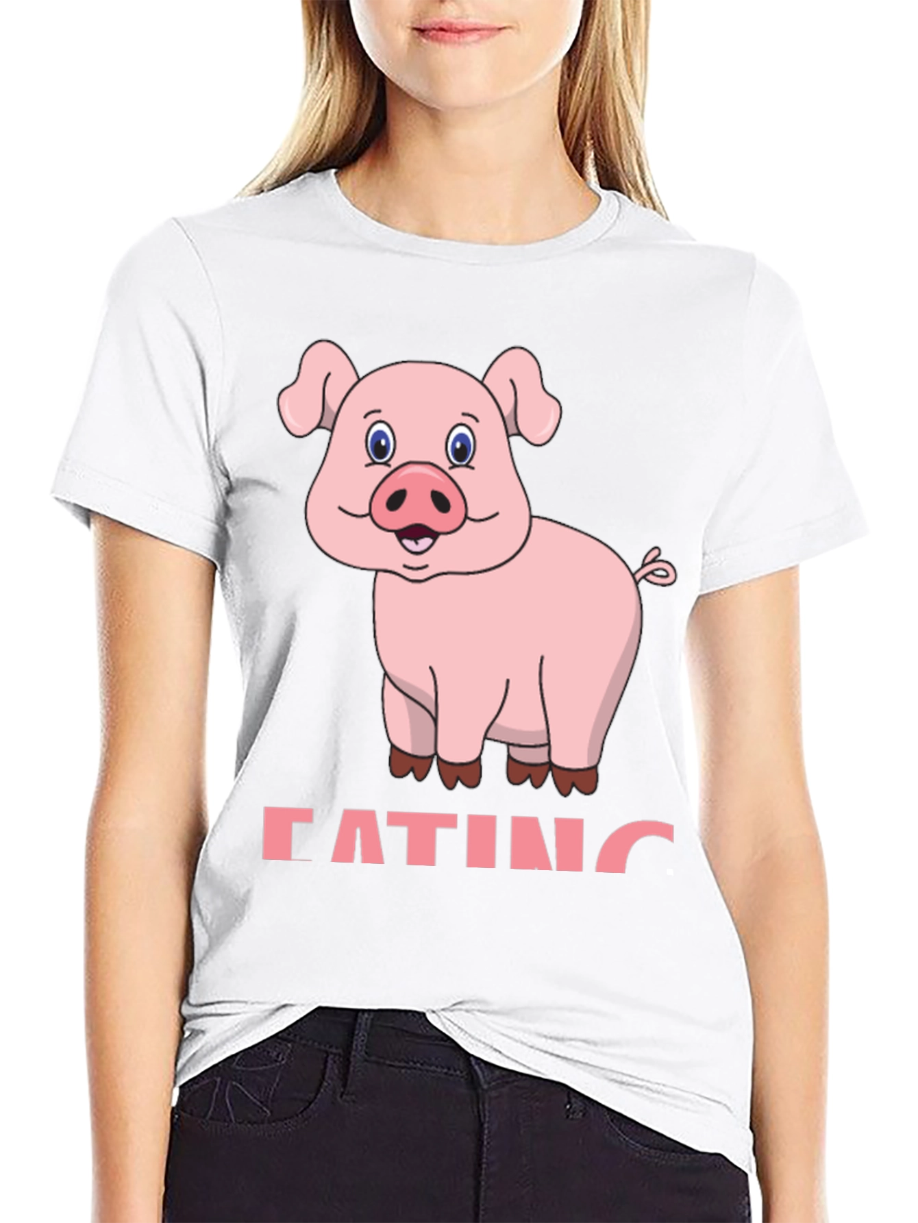 Black Funny Pig Eating Cartoon Graphic T-Shirt view 9
