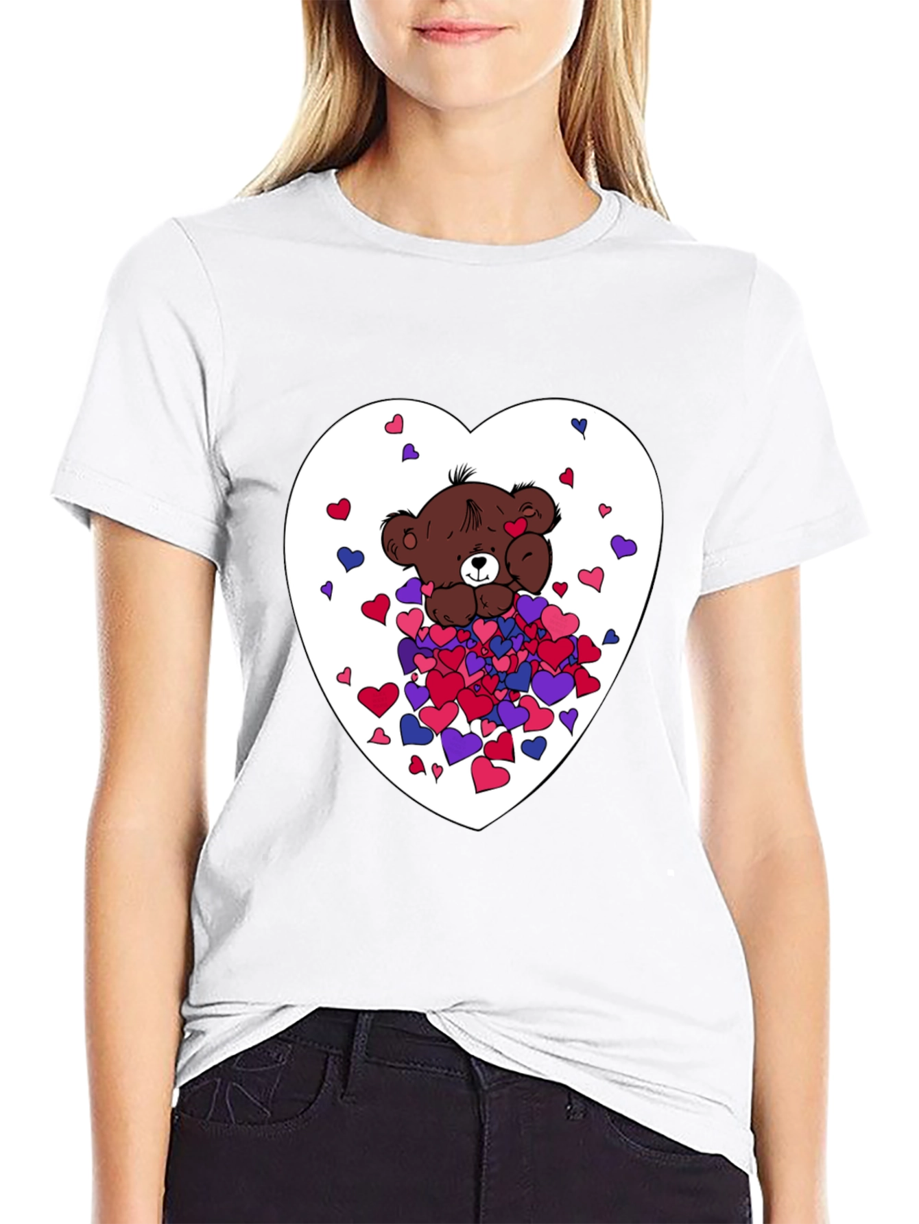 Black Bear Hug Heart Graphic Tee - Black view 9