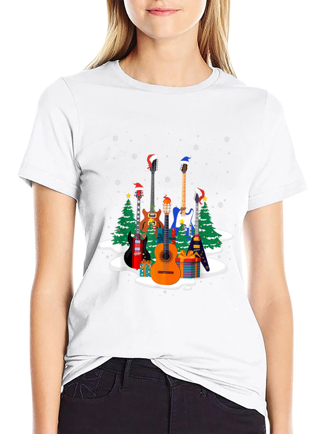 Black Festive Guitar Christmas T-Shirt view 9