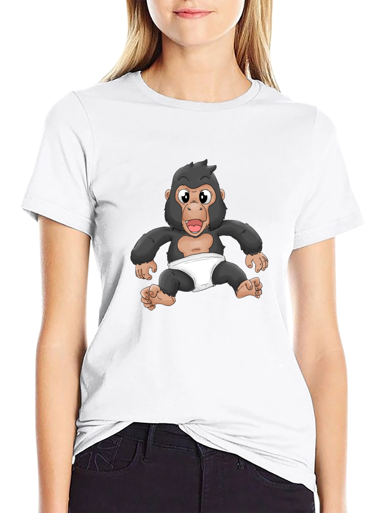Black Baby Gorilla Graphic Tee - Black Cotton T-Shirt view 9