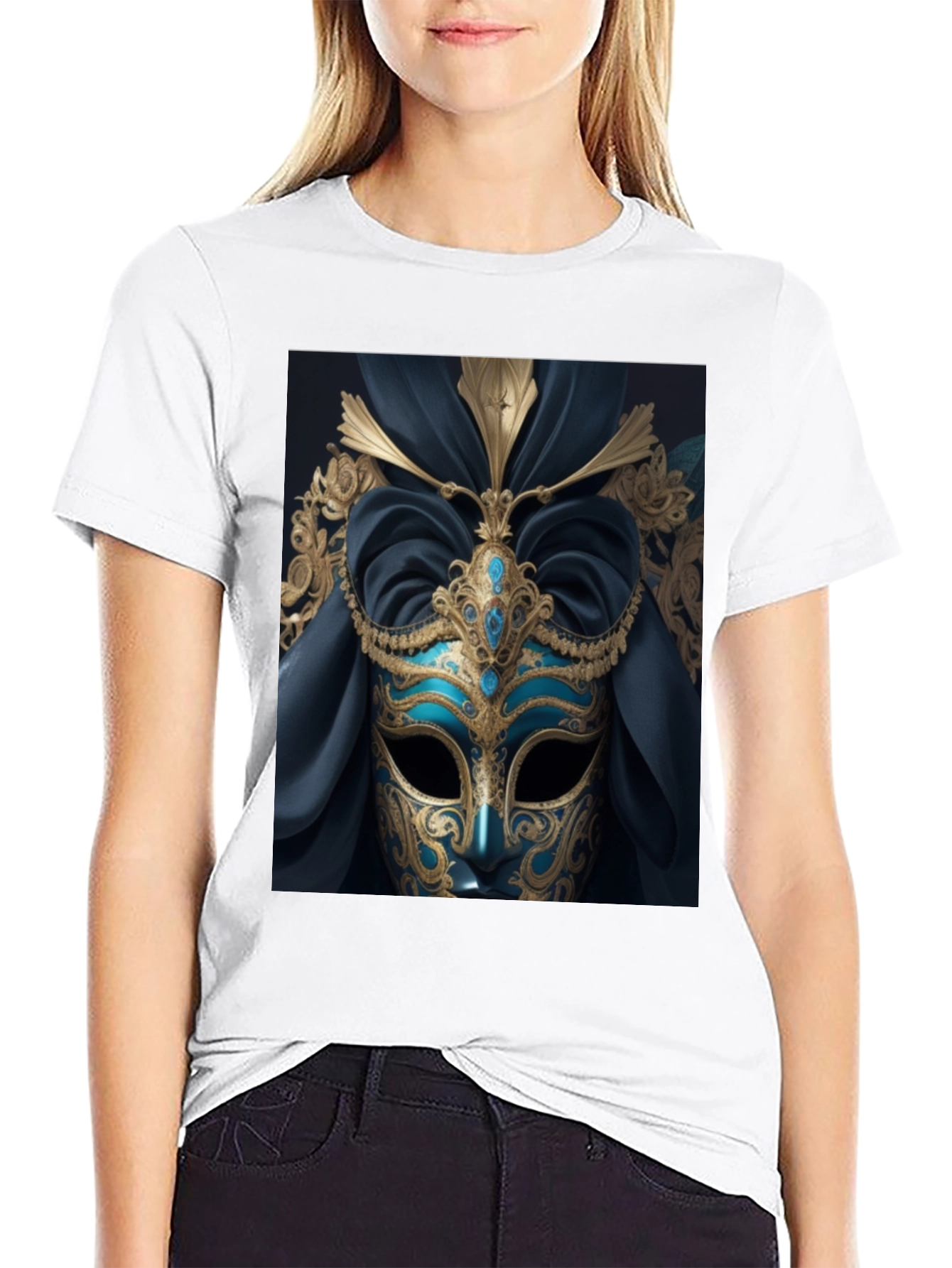 Black Mystic Masquerade T-Shirt - Unique Artistic Design view 9