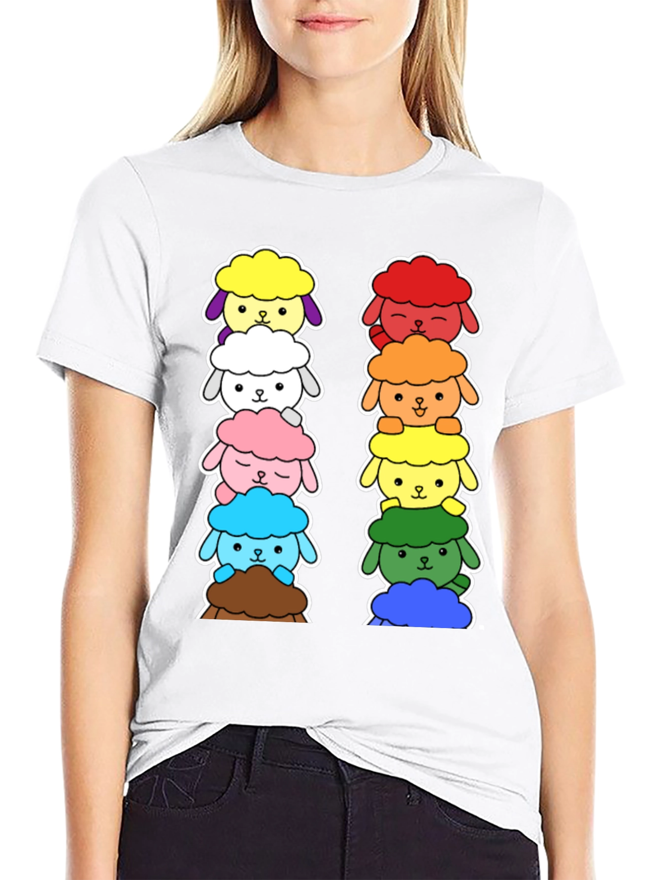 Black Rainbow Sheep Stack T-Shirt - Cute & Unique! view 9