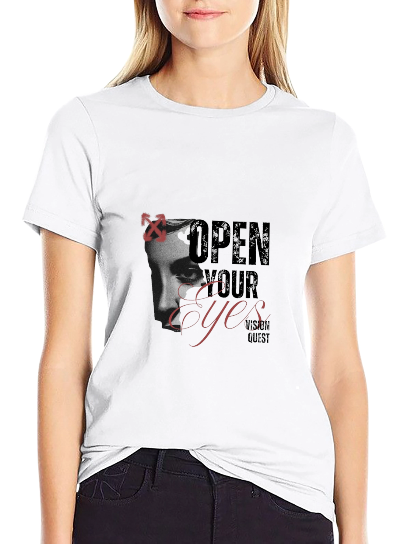 Black Open Your Eyes Graphic Print Black T-Shirt view 9