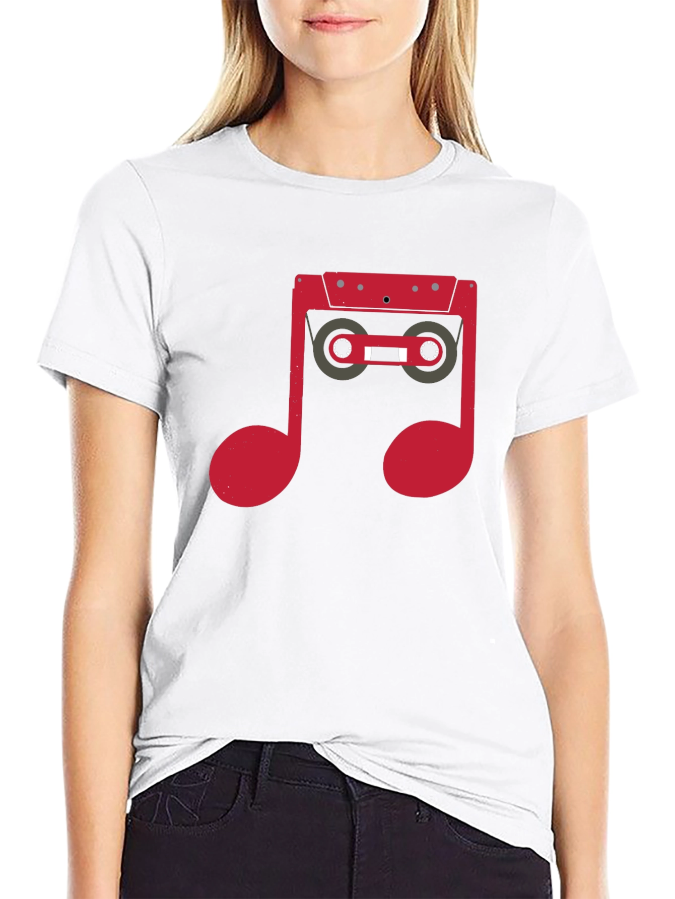 Black Retro Music Note Cassette Graphic T-Shirt view 9
