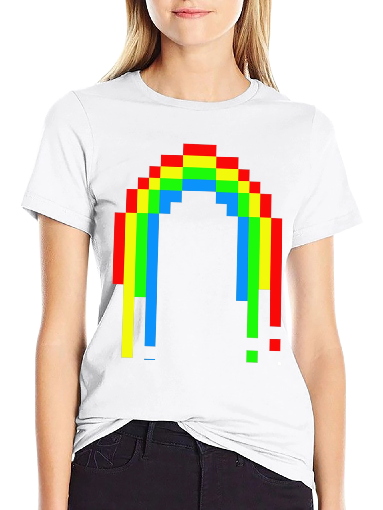 Black Pixel Rainbow Graphic Tee - Black Cotton Blend view 9