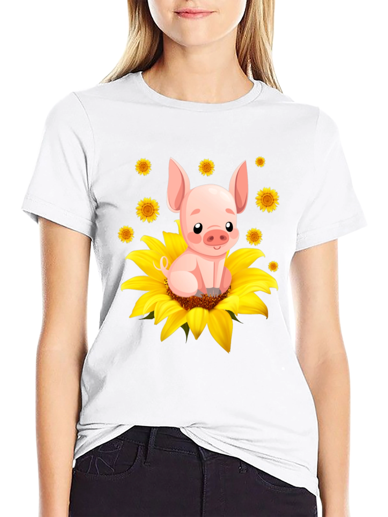 Black Pig Sunflower Graphic Tee - Cute Animal Lover Shirt view 9