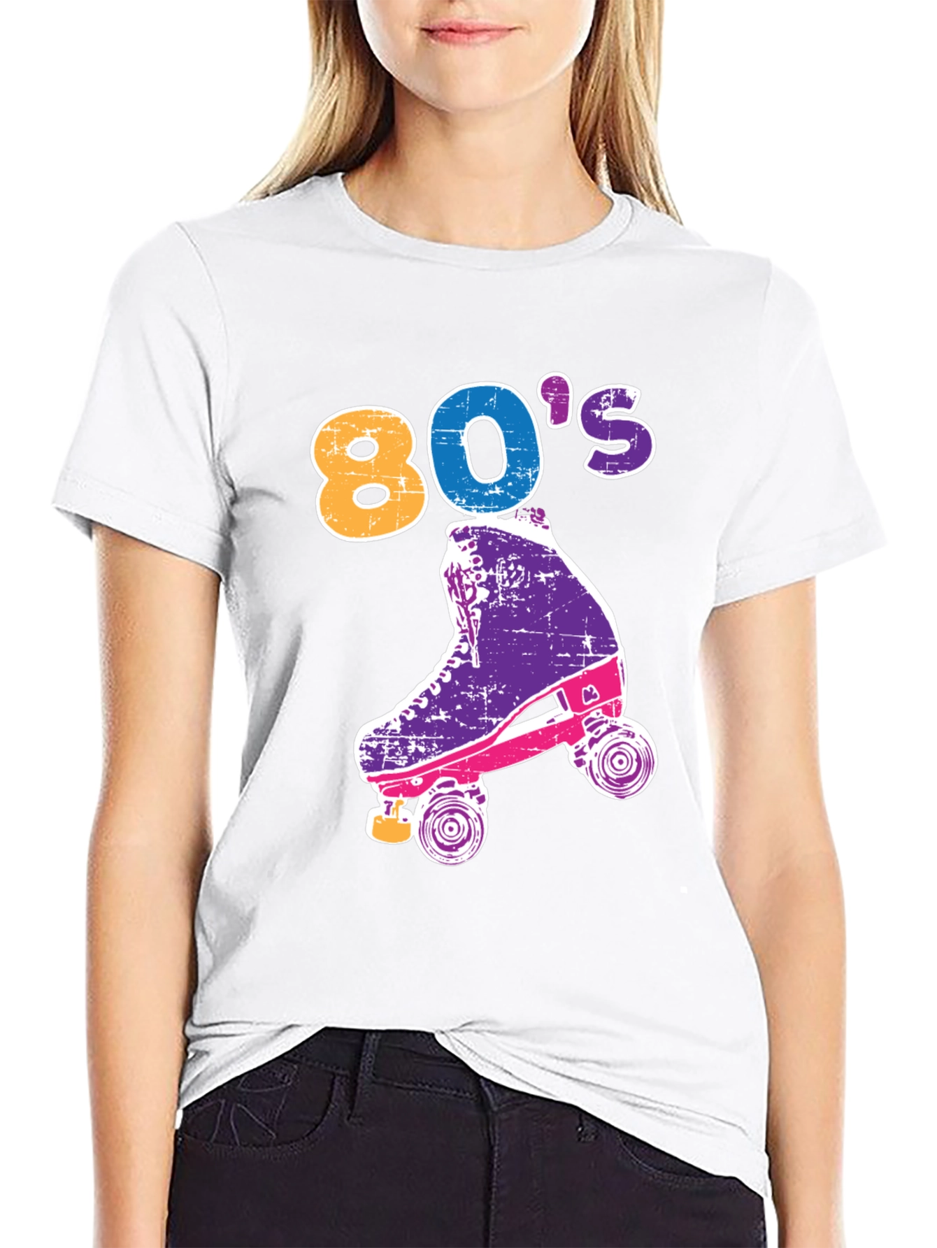 Black Retro 80's Roller Skate T-Shirt - Vintage Style Tee view 9