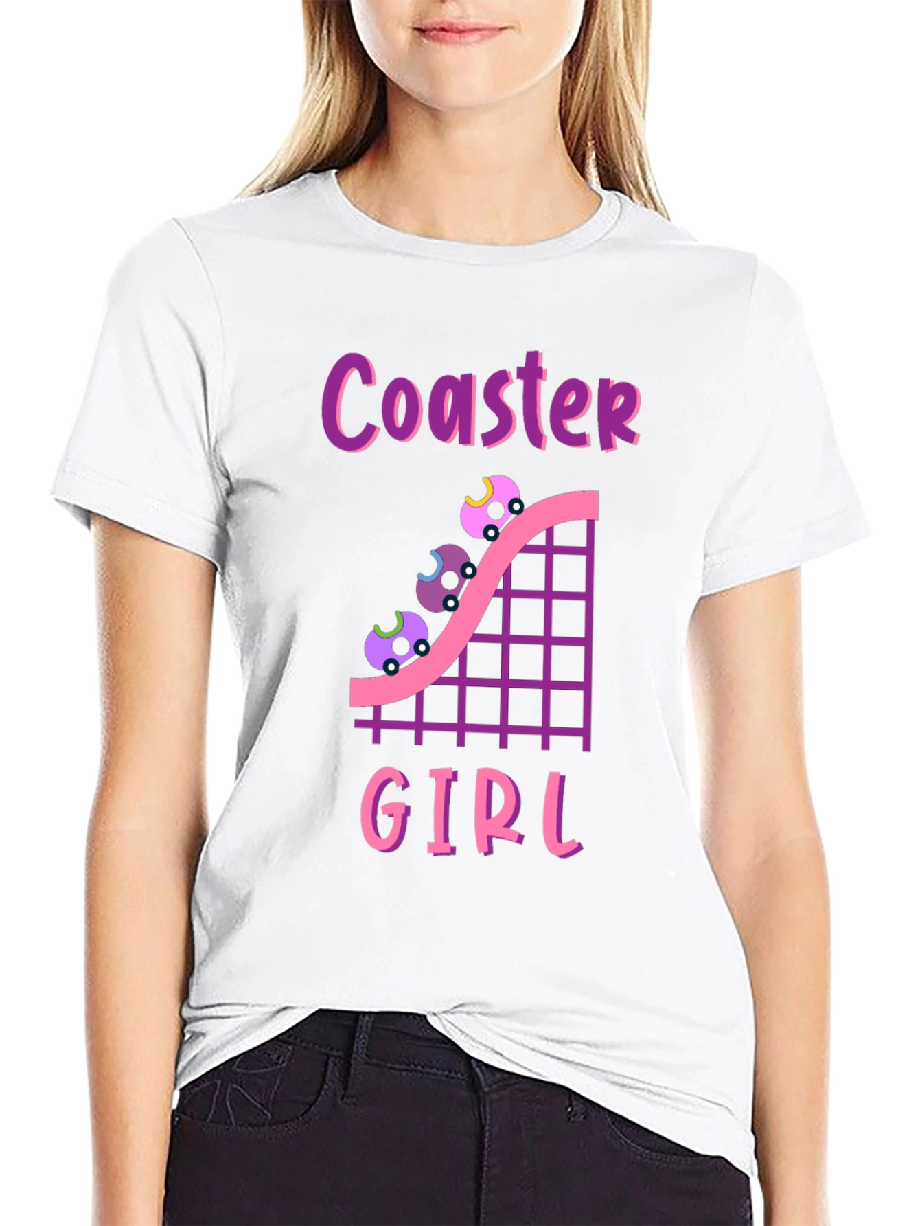 Black Coaster Girl Graphic Tee - Fun Rollercoaster Shirt view 9
