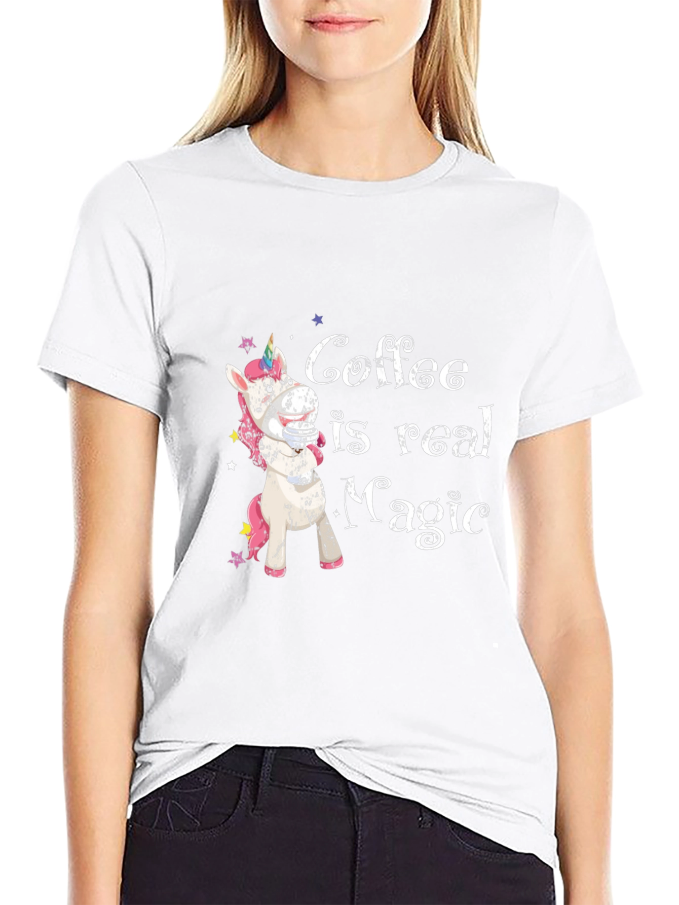 Black Coffee is Real Magic T-Shirt - Unicorn Design view 9