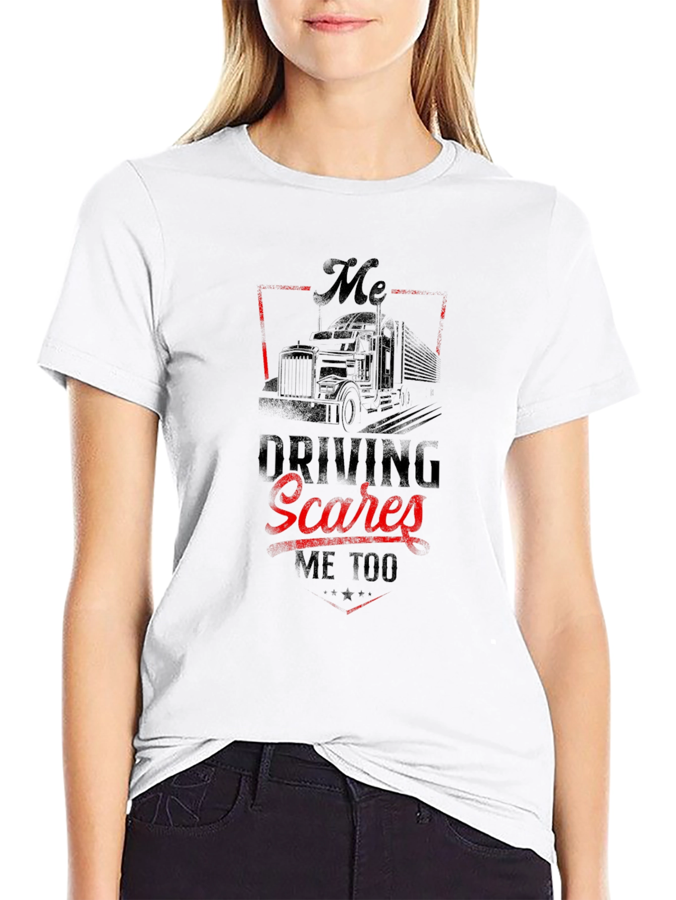 Black Trucker T-Shirt - "Driving Scares Me Too" Graphic Tee view 9