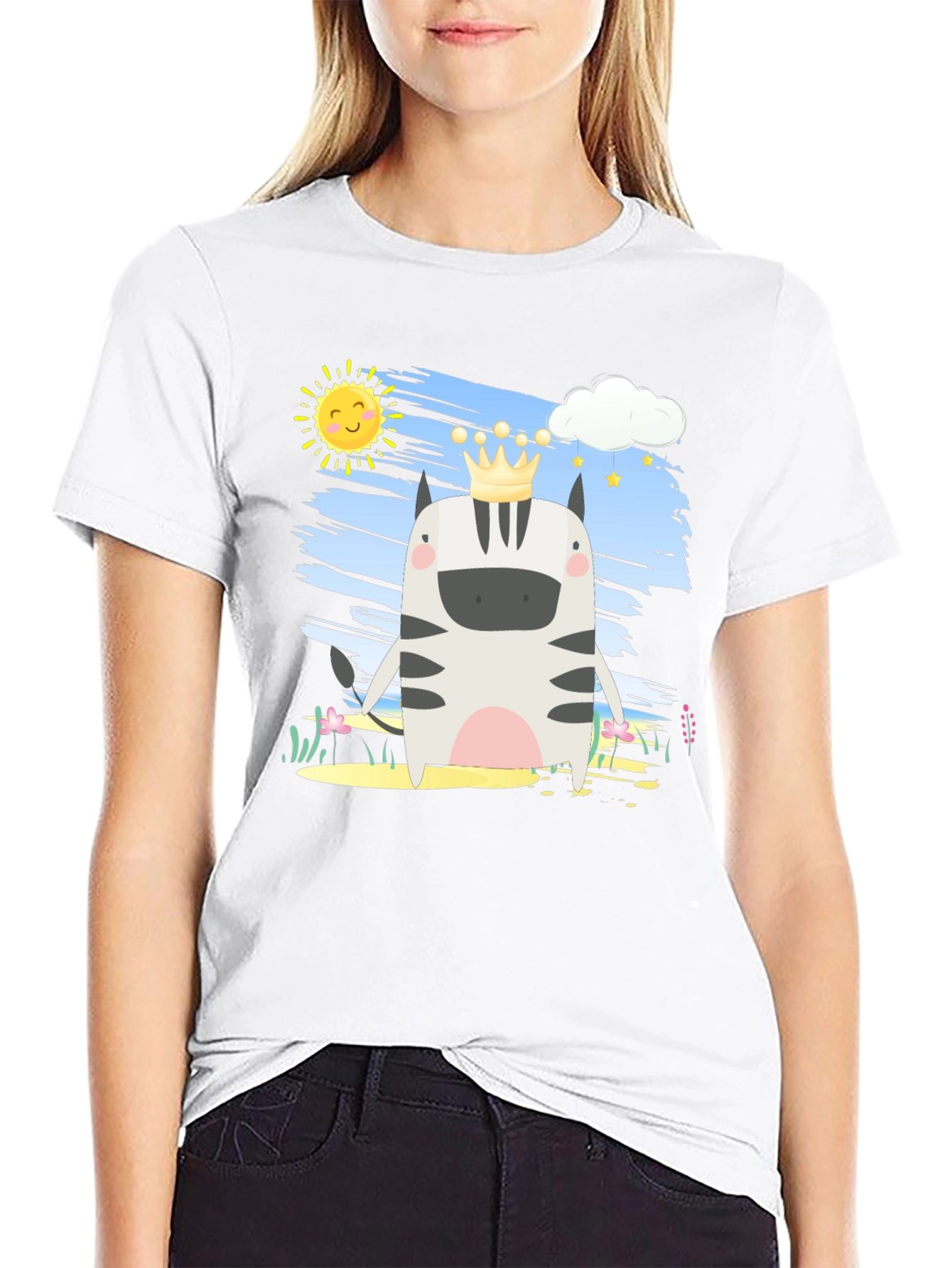 Black Zebra King T-Shirt - Cartoon Animal Tee view 9