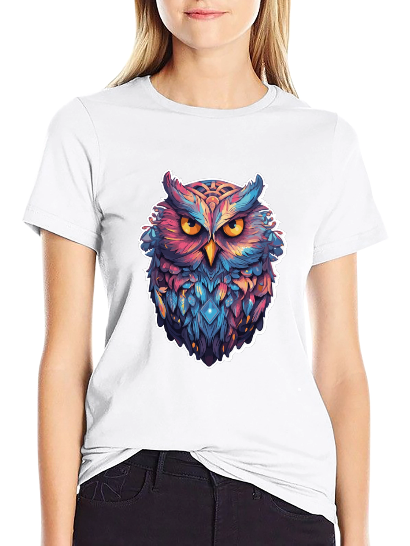 Black Mystic Owl Graphic Tee - Black Cotton Blend view 9