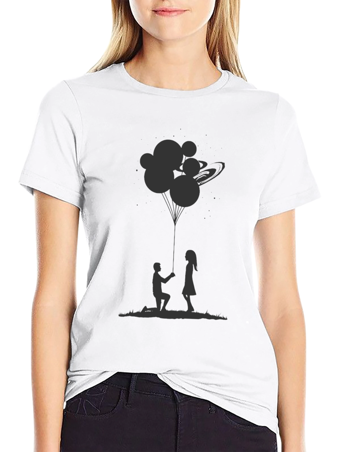 Black Romantic Proposal Graphic Tee - Soft Black Cotton view 9