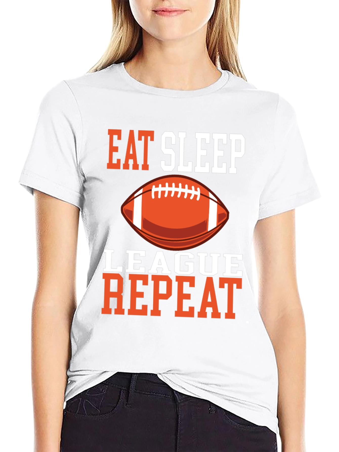 Black Eat Sleep League Repeat T-Shirt Football Black Graphic Tee view 9