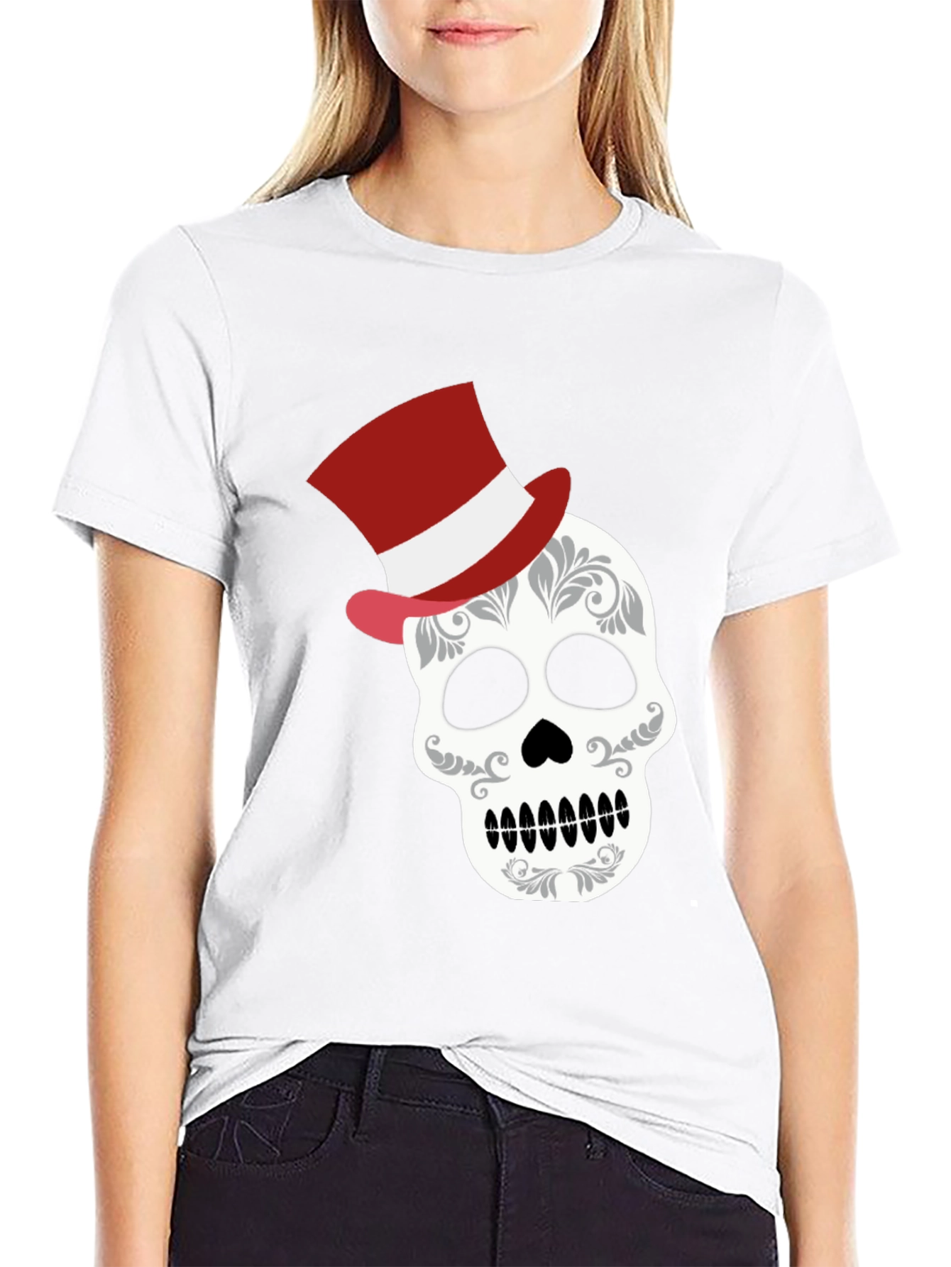 Black Skull Top Hat Graphic Tee - Unique Fashion view 9
