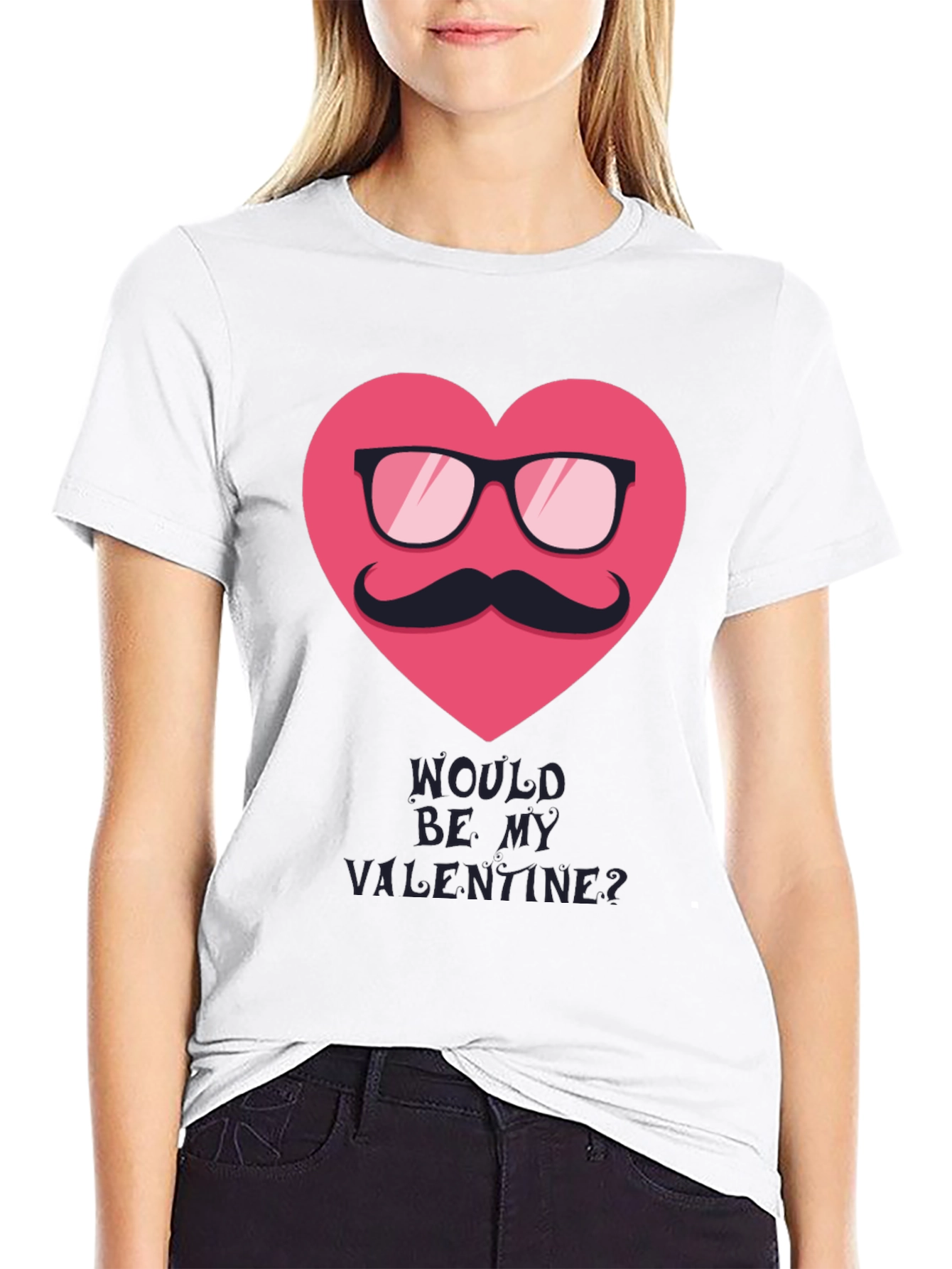Black Valentine's Day Mustache Heart Graphic Tee view 9