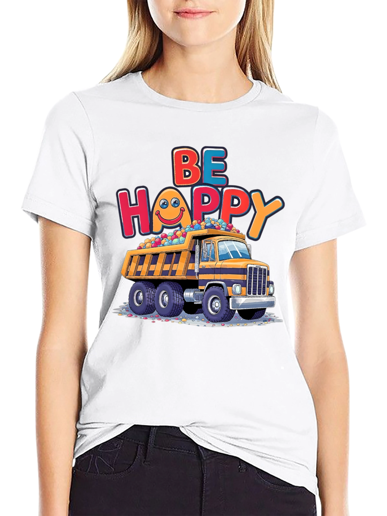 Black Be Happy Dump Truck T-Shirt view 9