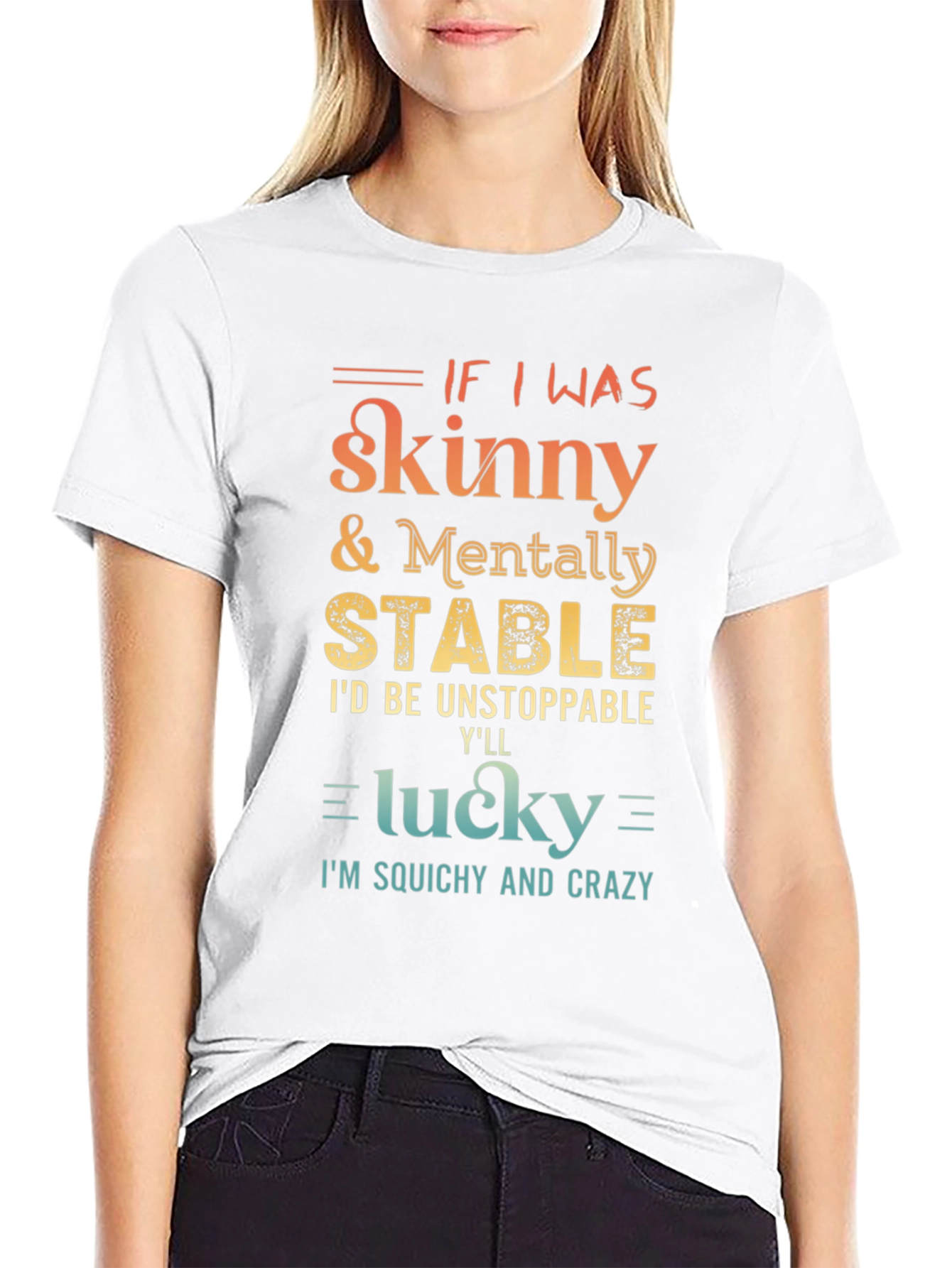Black Funny 'Skinny & Mentally Stable' Graphic Tee view 9