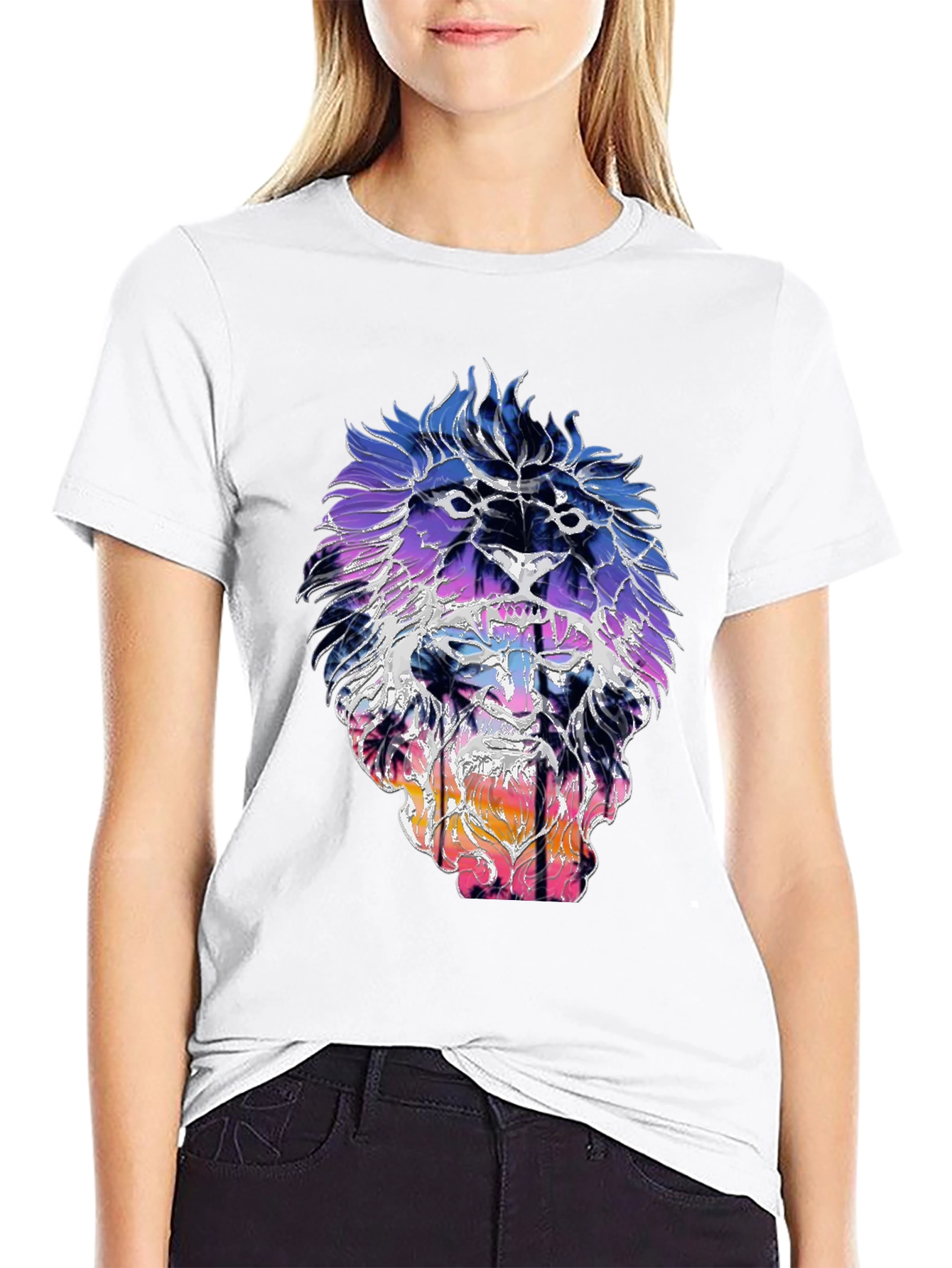 Black Lion Sunset Graphic Tee - Trendy Men's Black T-Shirt view 9