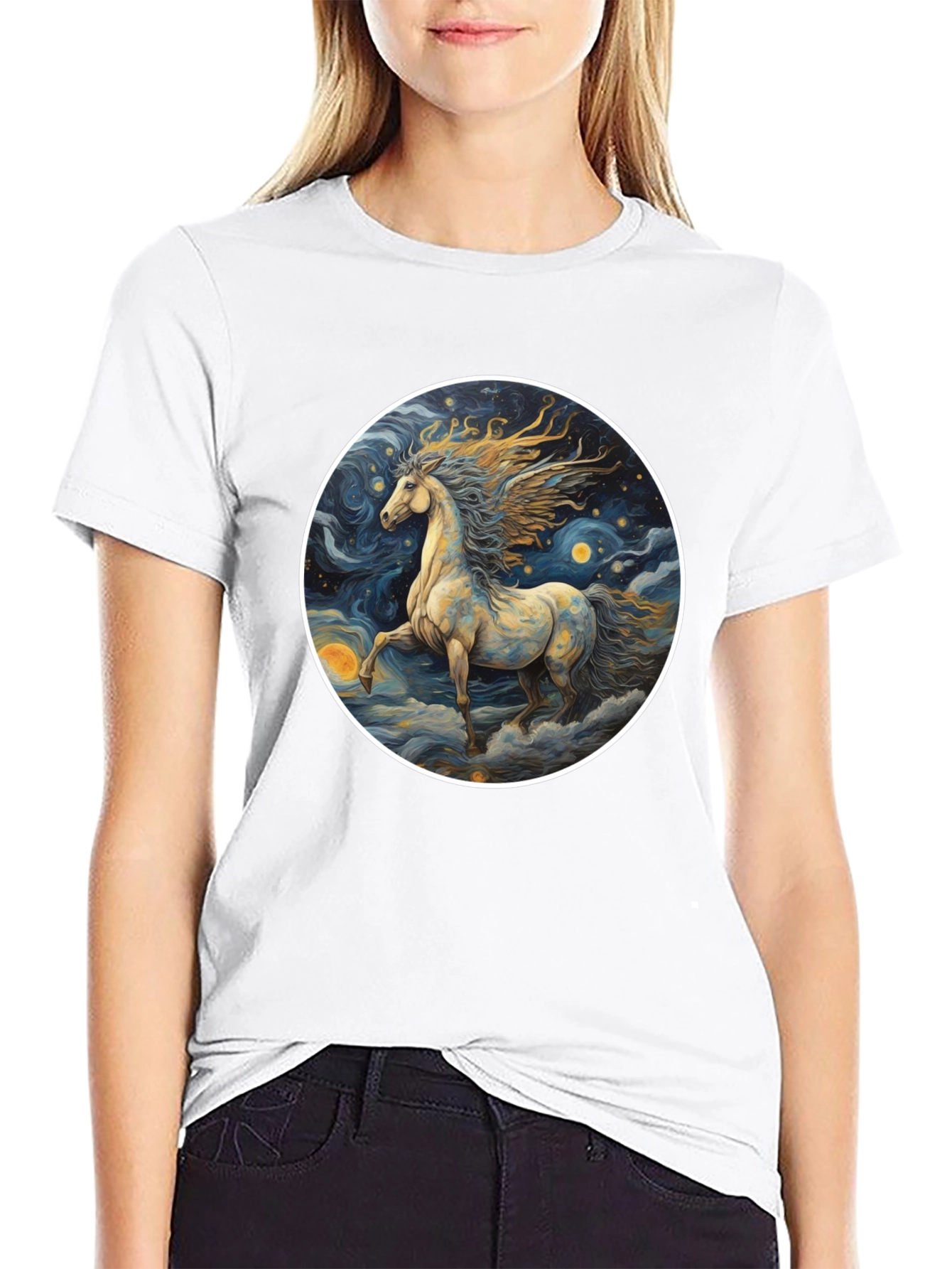 Black Celestial Horse Graphic Tee - Starry Night Design view 9