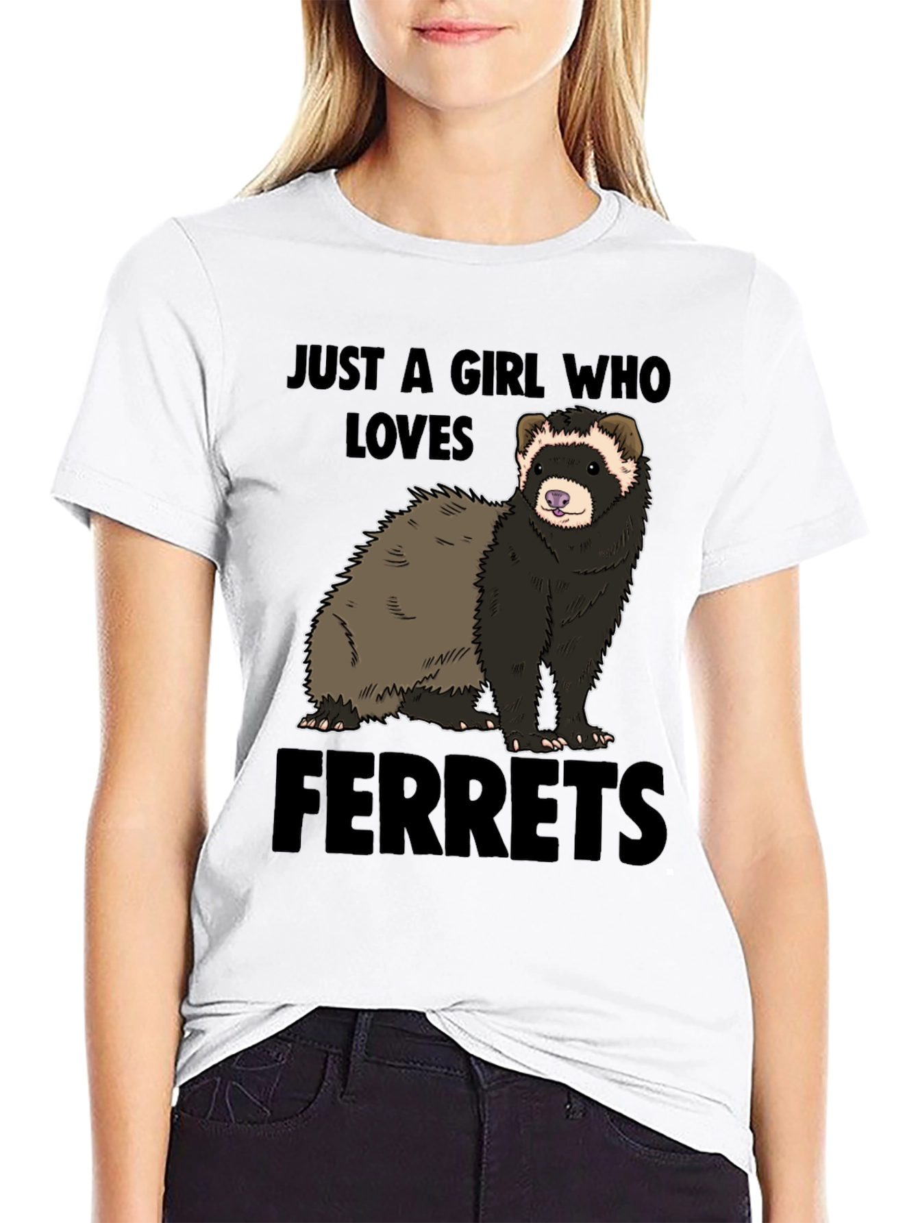 Black Ferret Lover T-Shirt - "Just a Girl Who Loves Ferrets" view 9