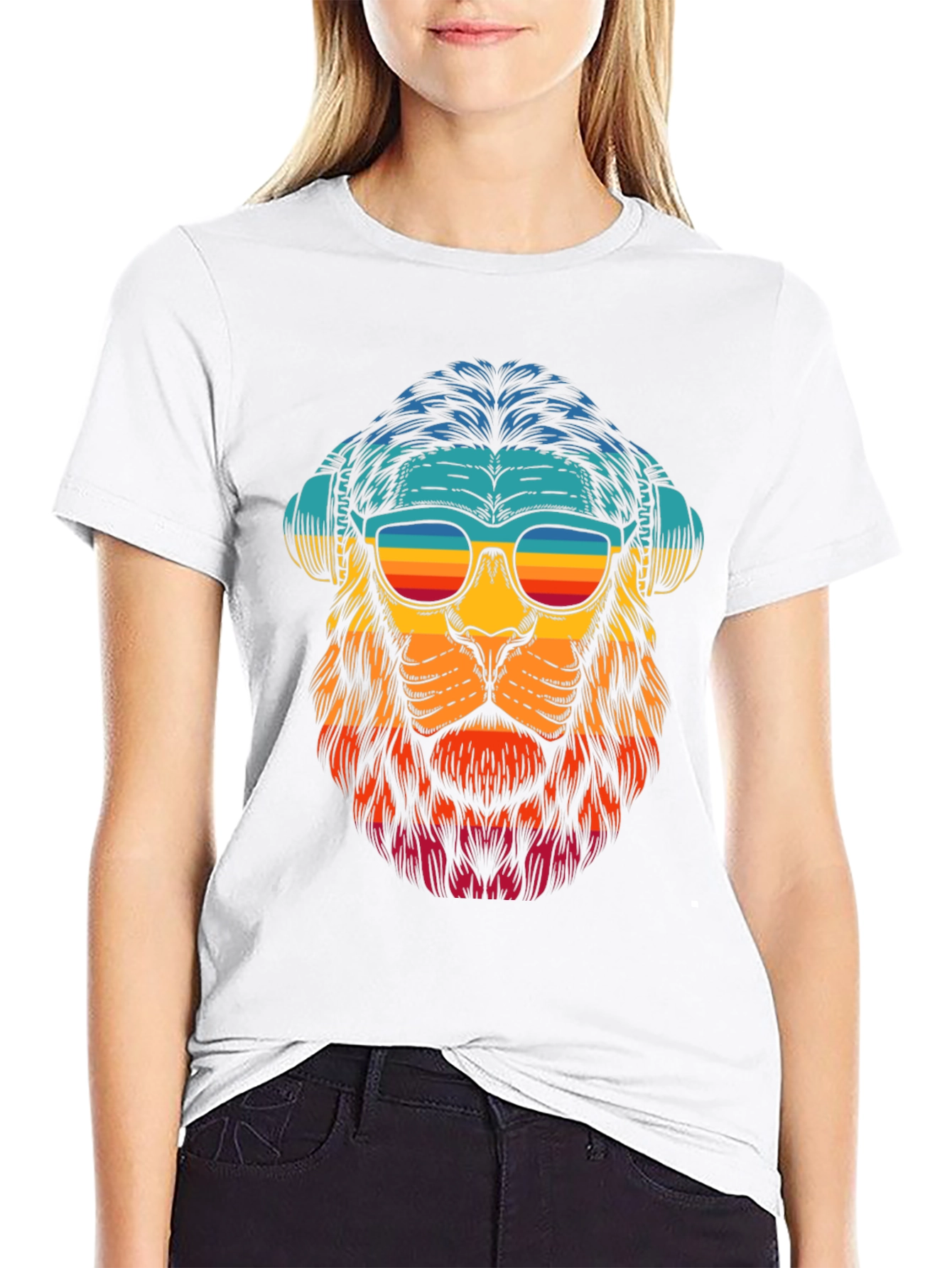 Black Retro Lion Graphic Tee - Black Cotton Blend view 9