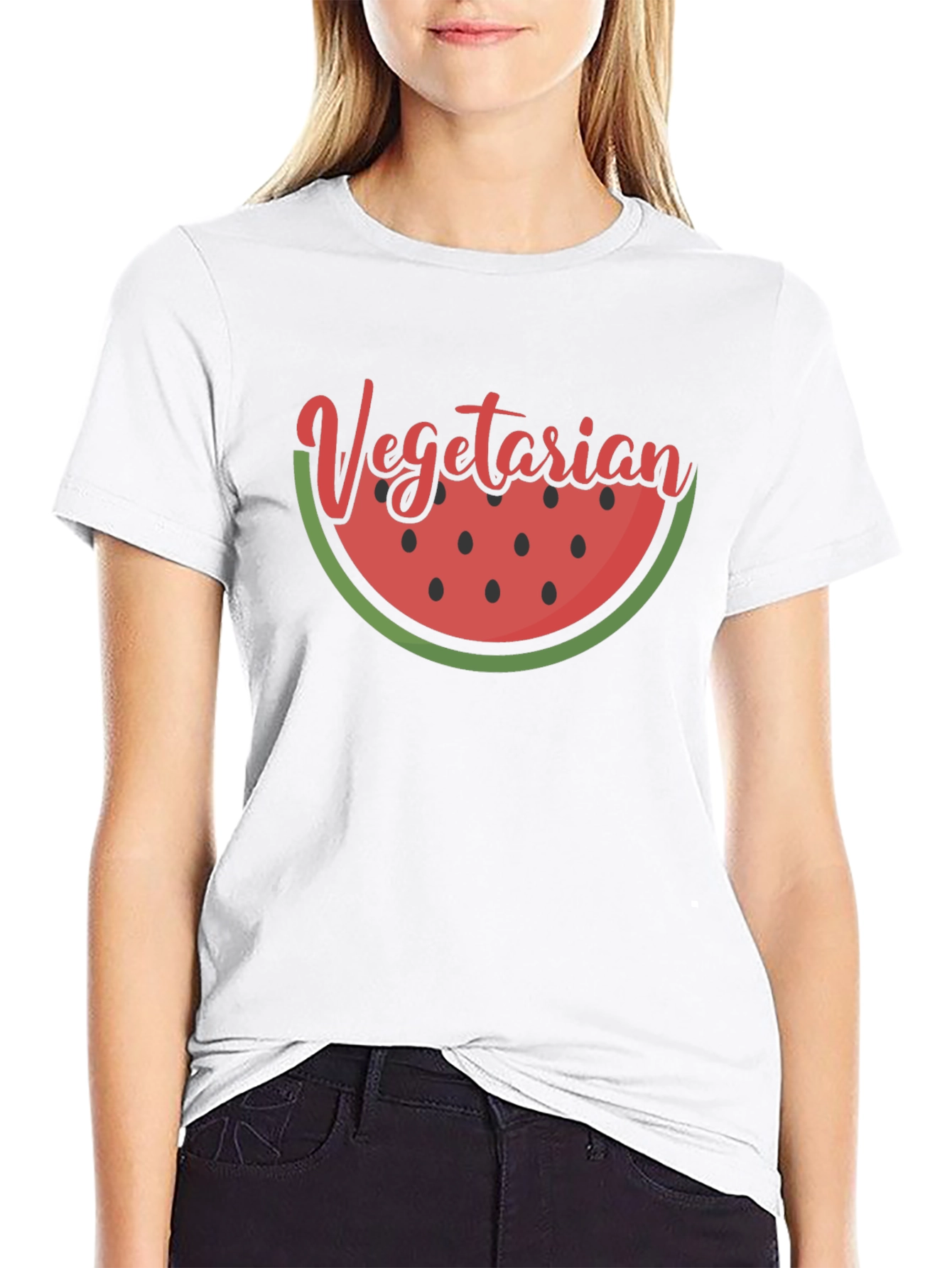 Black Vegetarian Watermelon Slice Graphic Tee view 9