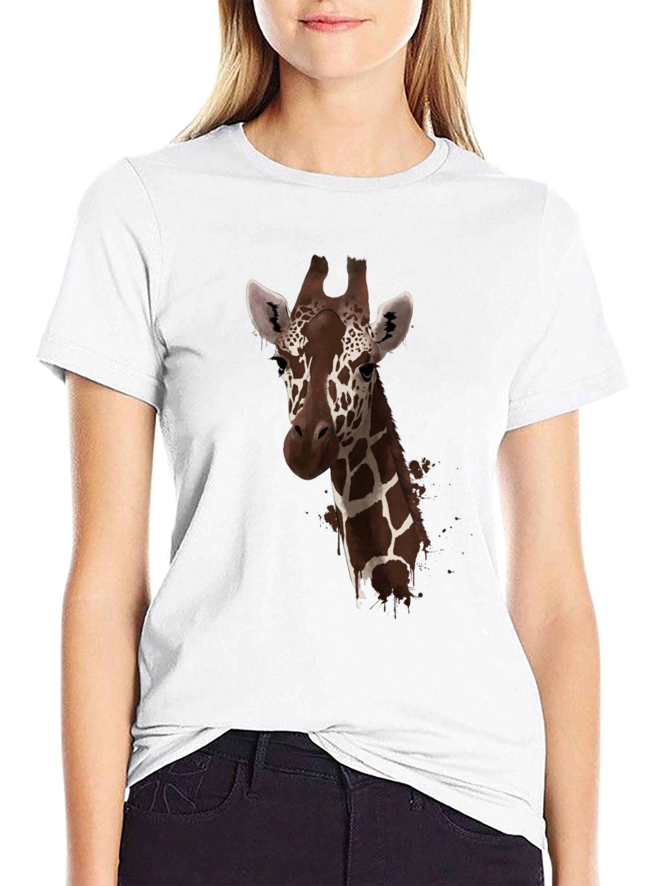 Black Giraffe Print Black T-Shirt - Stylish Animal Design view 9