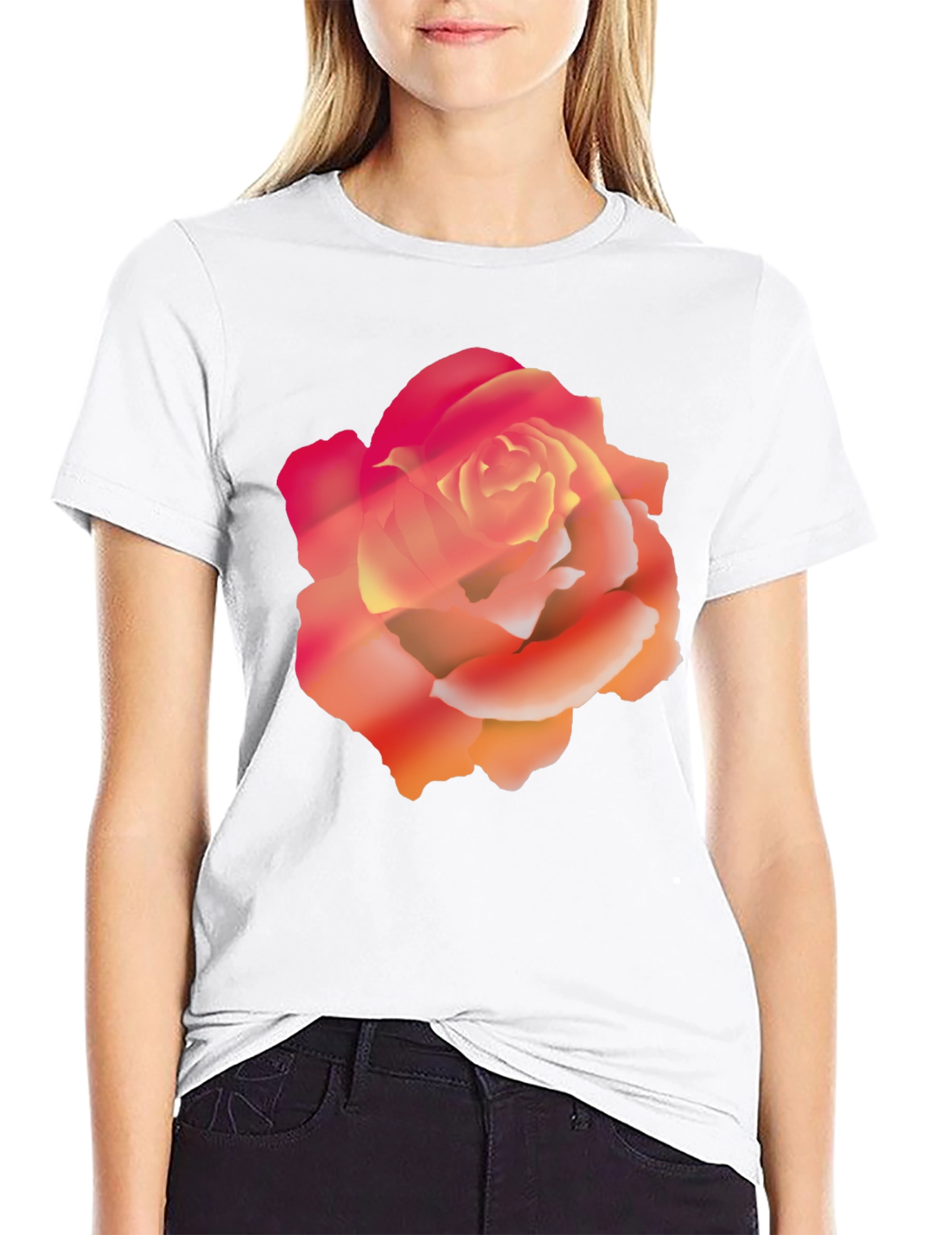 Black Bold Rose Graphic Black T-Shirt view 9