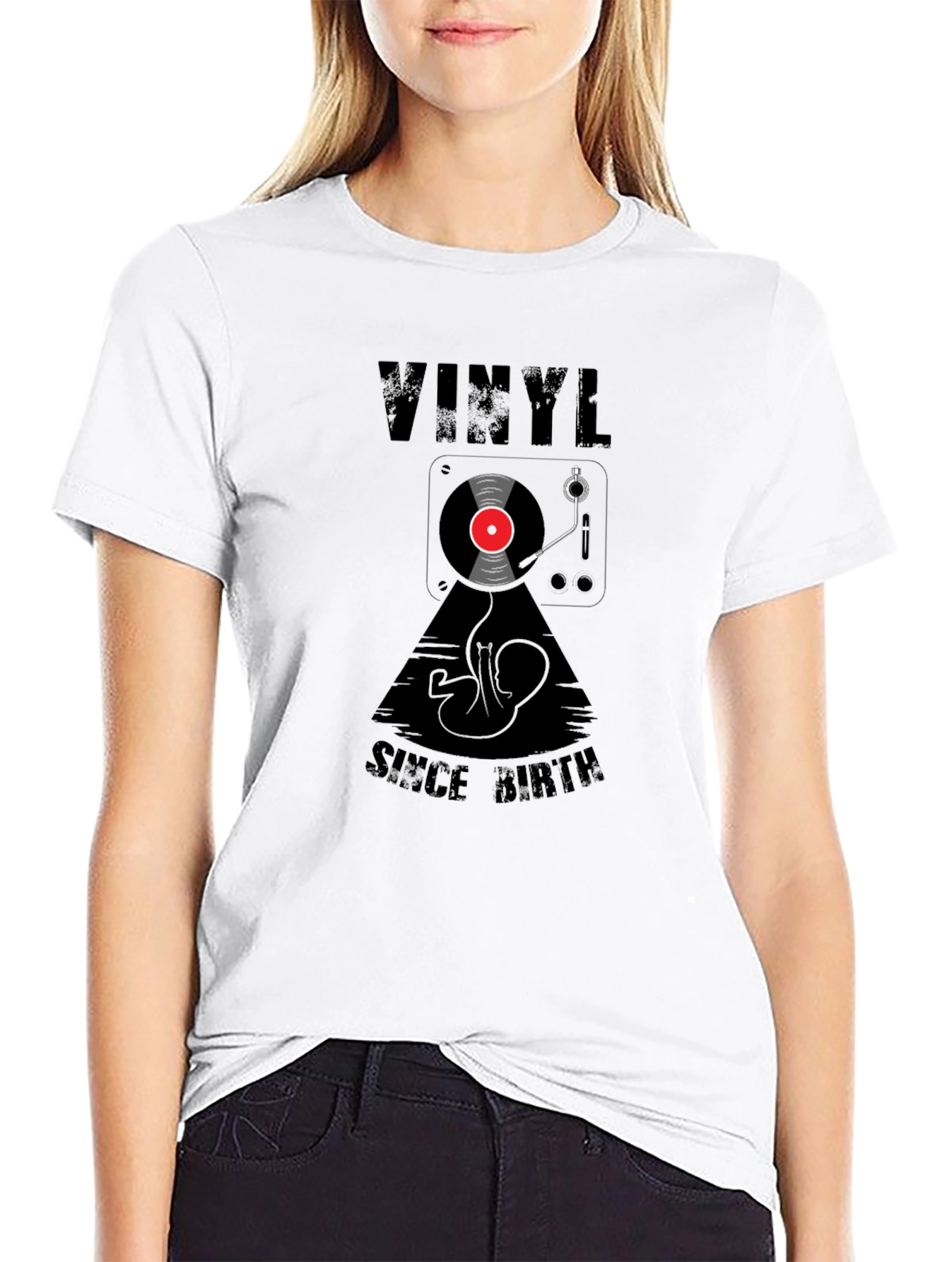 Black Vinyl Since Birth Black Graphic Tee - Music Lover Shirt view 9