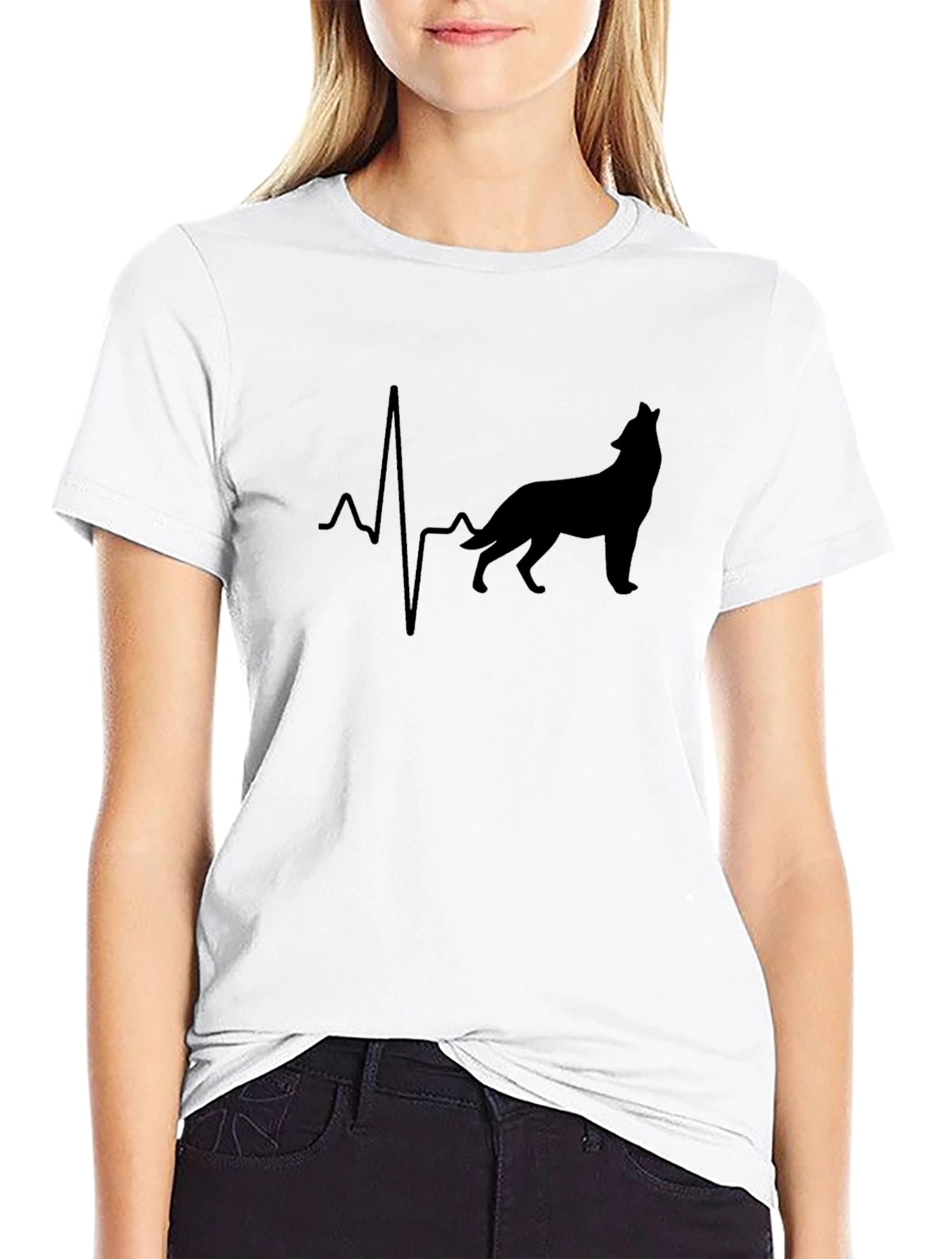 Black Wolf Heartbeat Graphic Tee - Men's Black T-Shirt view 9
