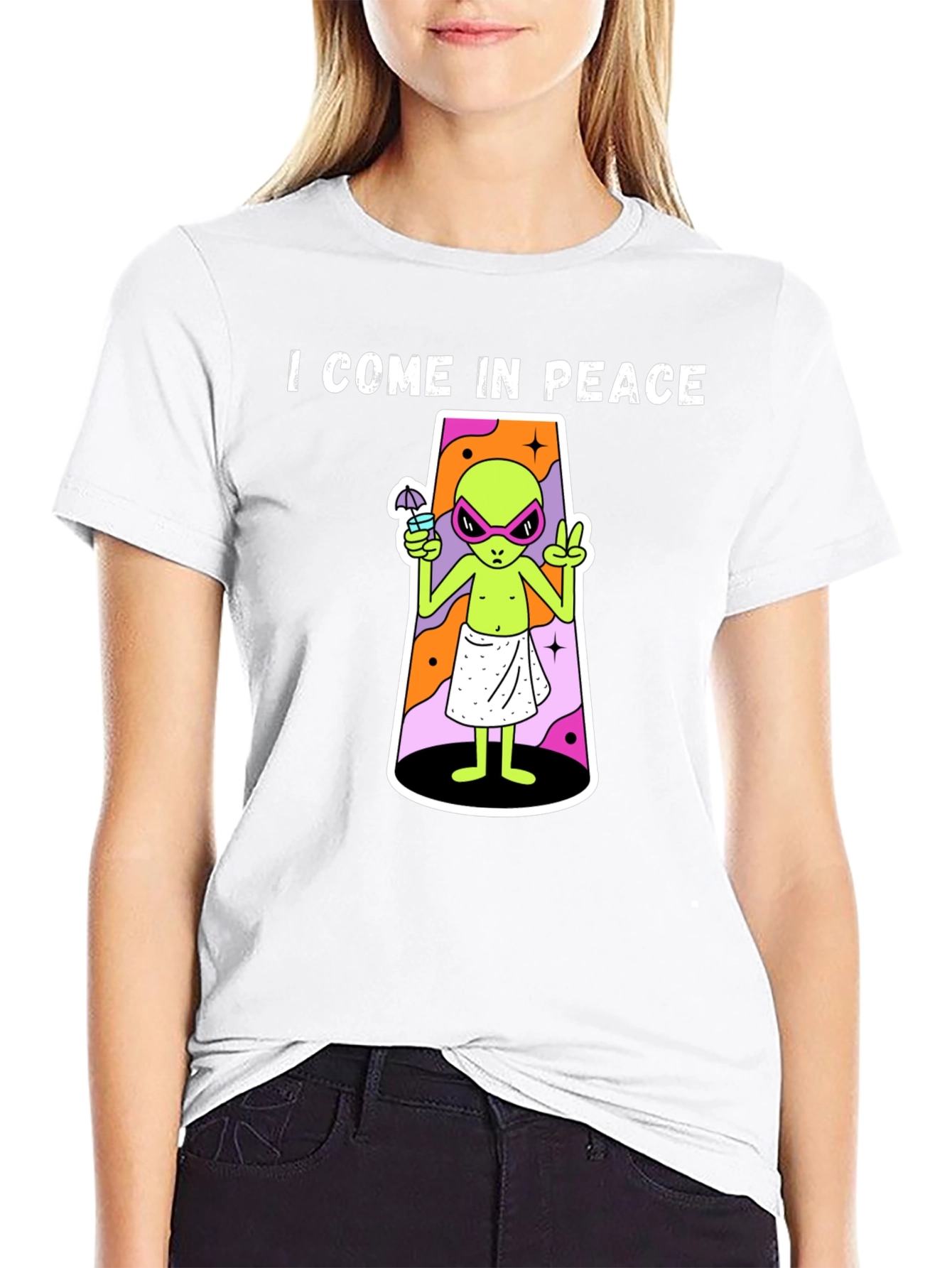 Black I Come In Peace Alien Graphic T-Shirt view 9