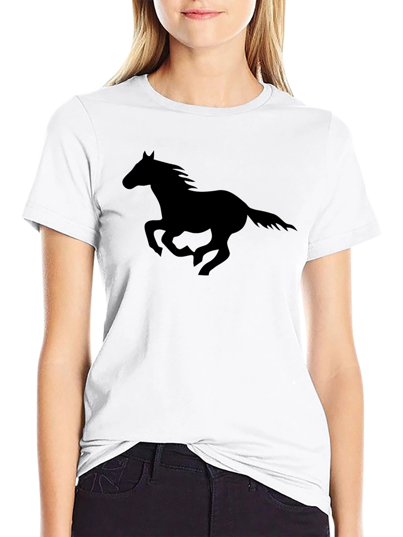 Black Horse Silhouette Graphic Tee - Black Cotton T-Shirt view 9