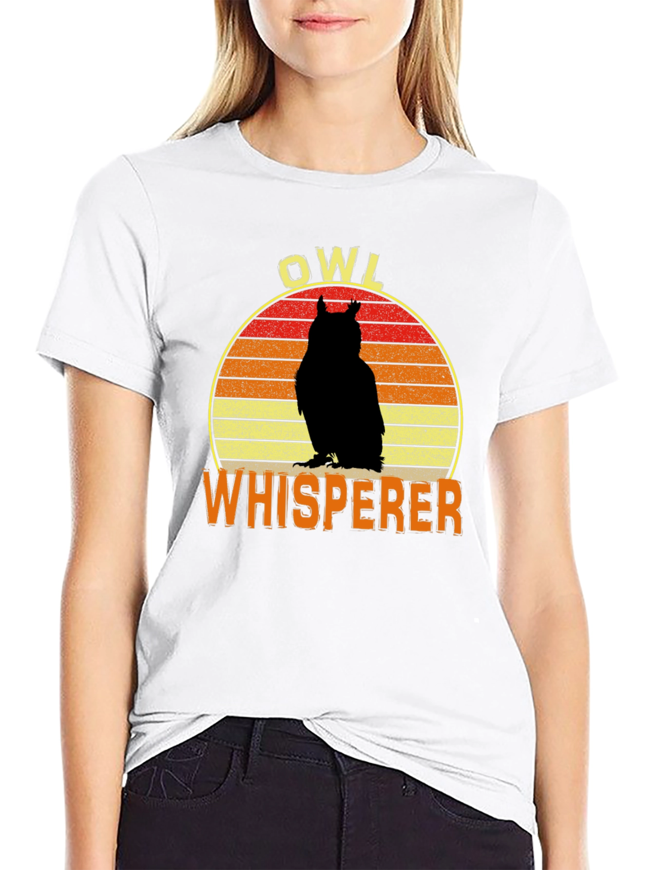 Black Owl Whisperer Retro Graphic T-Shirt view 9