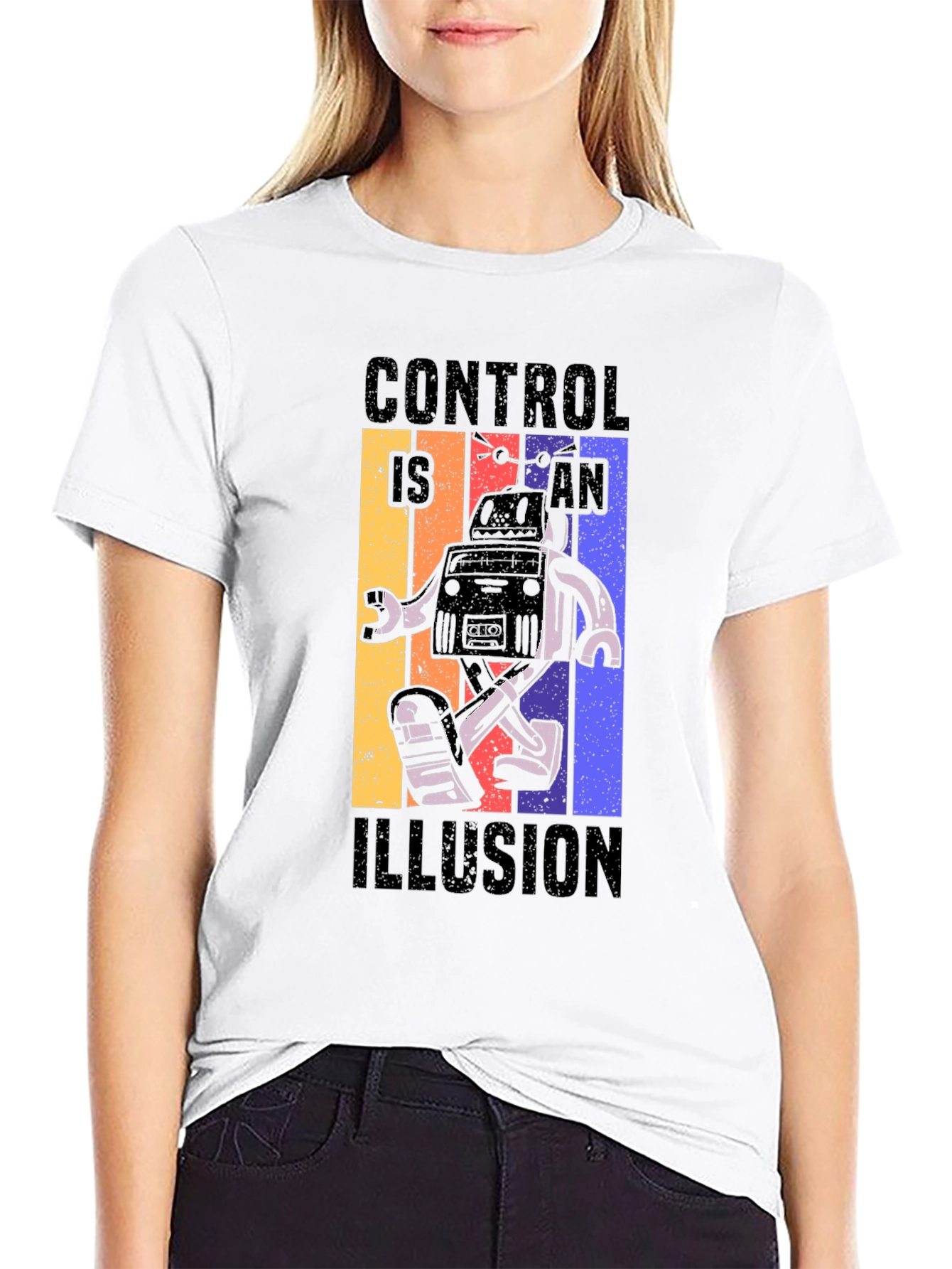 Black Control is an Illusion Robot Graphic Tee view 9