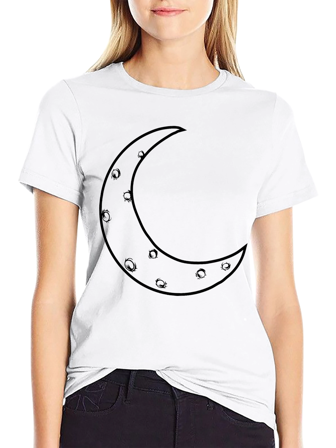 Black Crescent Moon Graphic Tee - Black Cotton Blend Shirt view 9