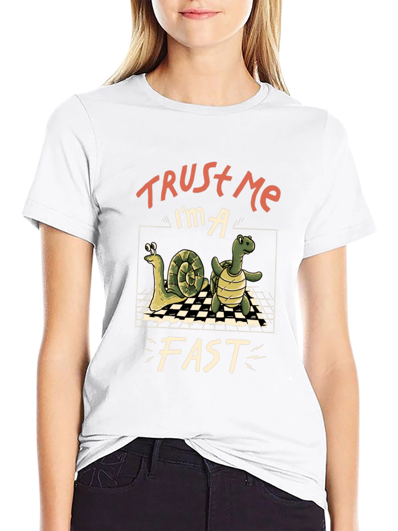 Black Funny Snail and Turtle Trust Me I'm A Fast T-Shirt view 9