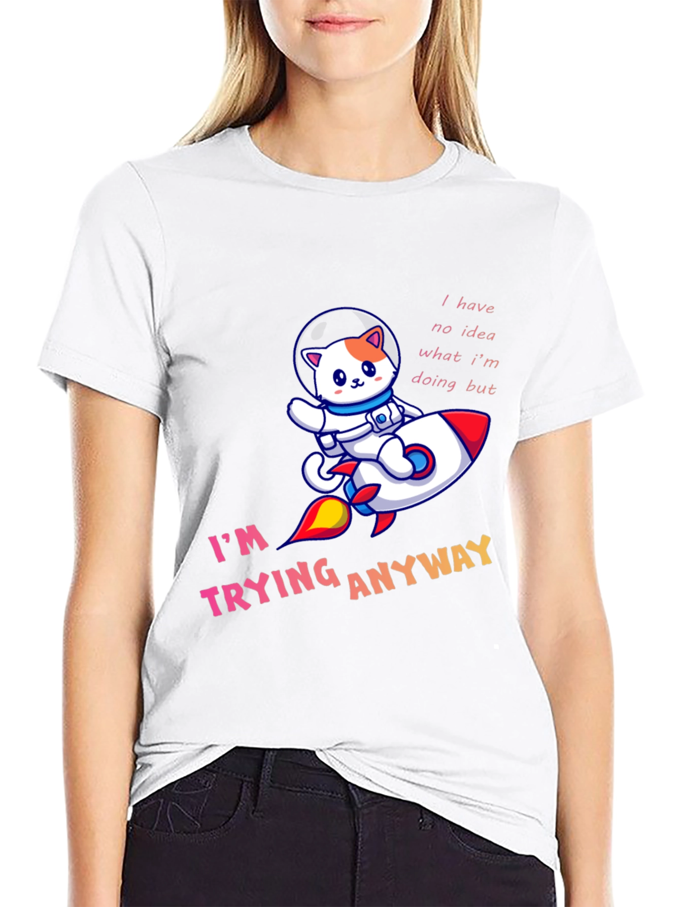 Black Cat Astronaut T-Shirt - "I'm Trying Anyway" view 9