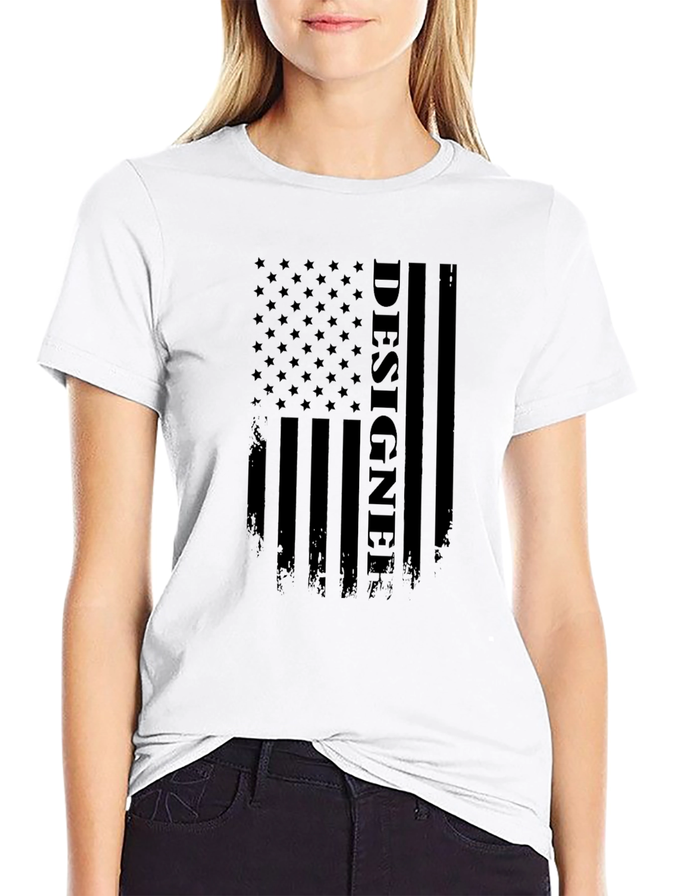Black Designer American Flag T-Shirt view 9