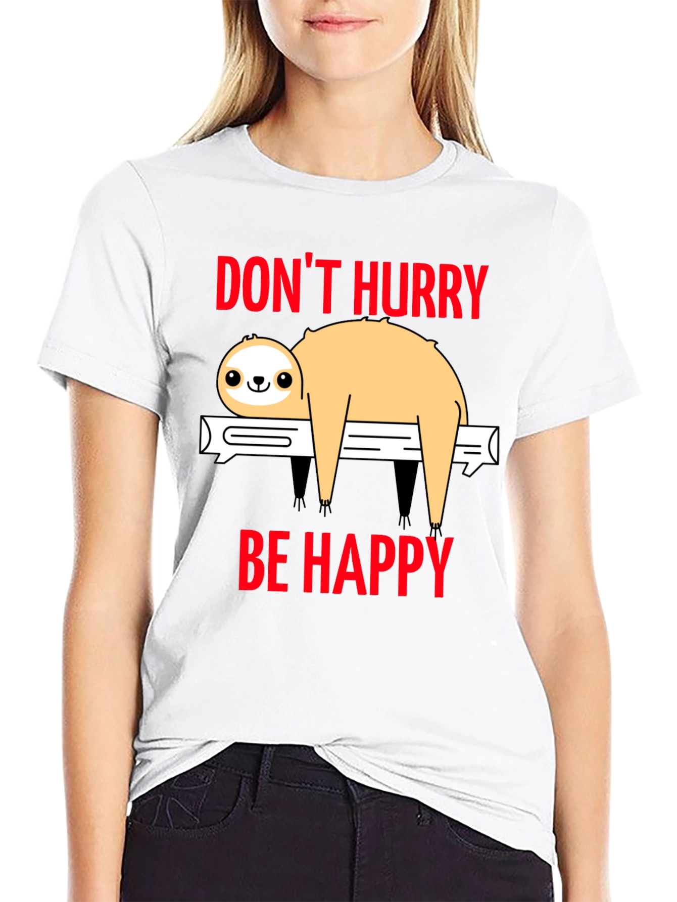 Black Don't Hurry Be Happy Sloth T-Shirt view 9
