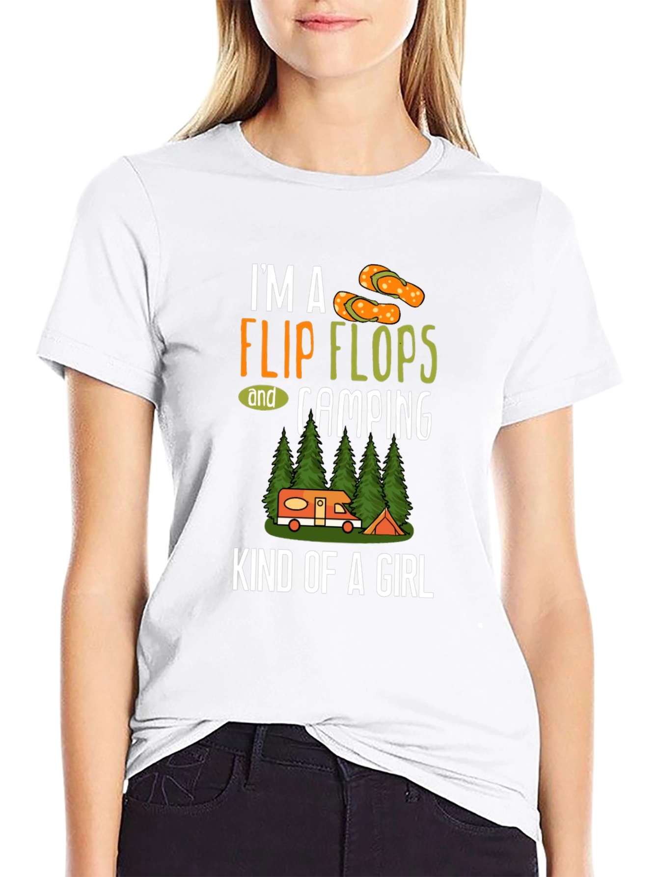 Black I'm a Flip Flops & Camping Kind of a Girl T-Shirt view 9