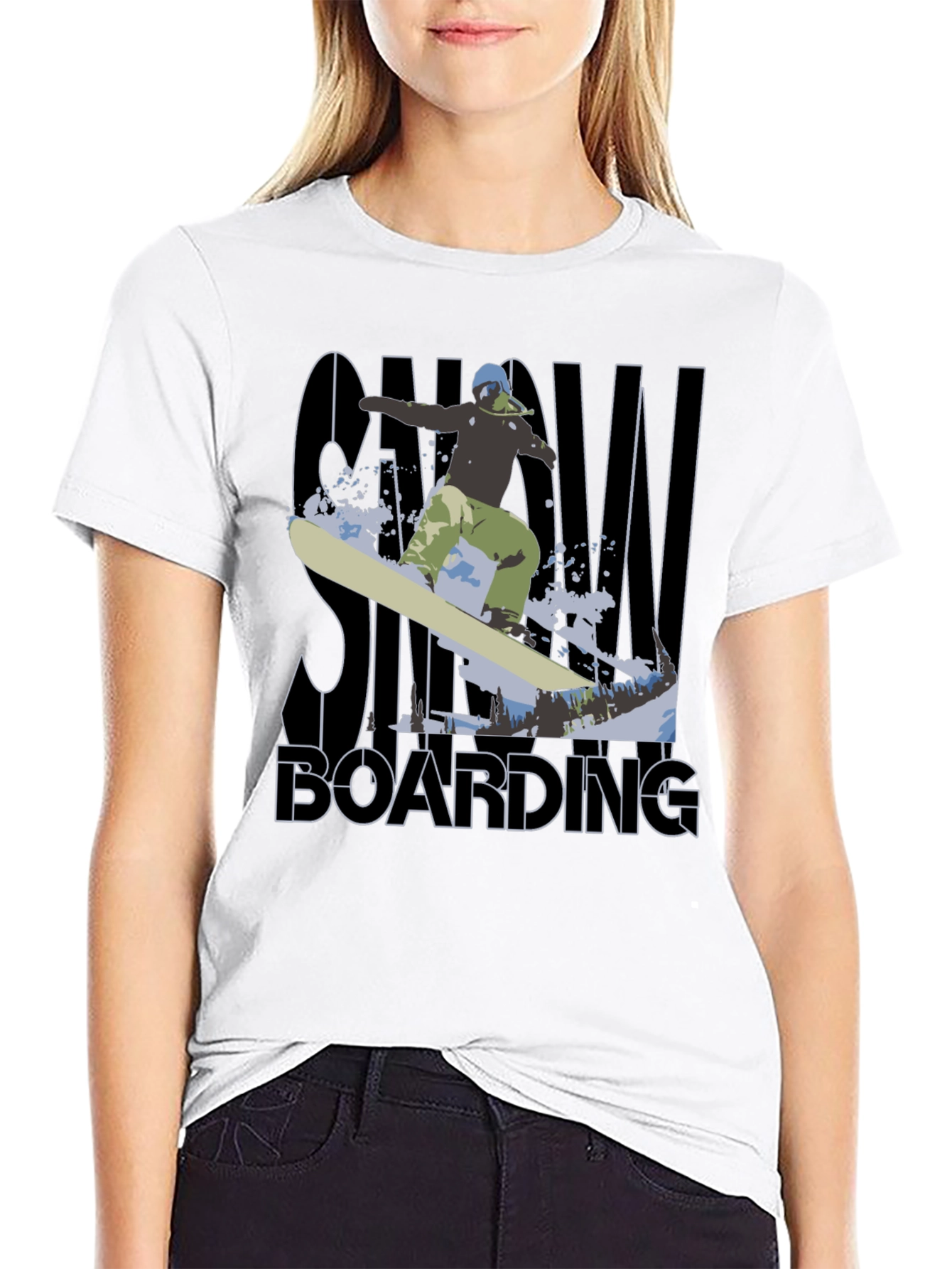 Black Snowboarding Graphic Tee - Black Cotton T-Shirt view 9