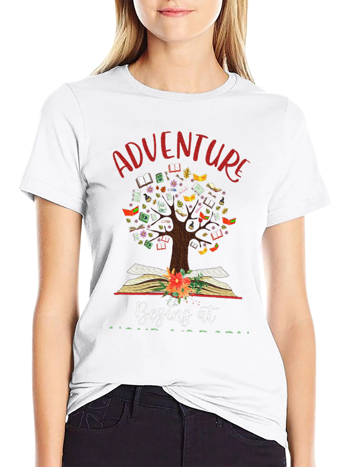 Black Adventure Begins at Books T-Shirt view 9