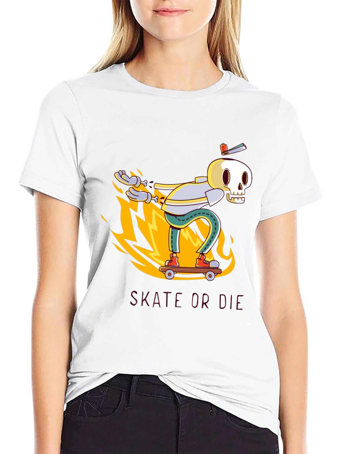 Black Skate or Die Black Graphic Tee - Skeleton Skateboarder view 9
