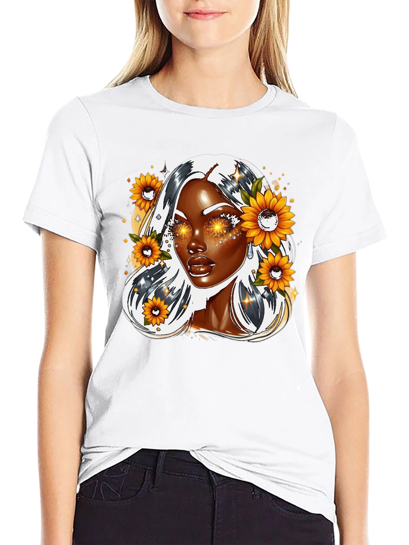 Black Sunflower Goddess Graphic Tee - Black view 9