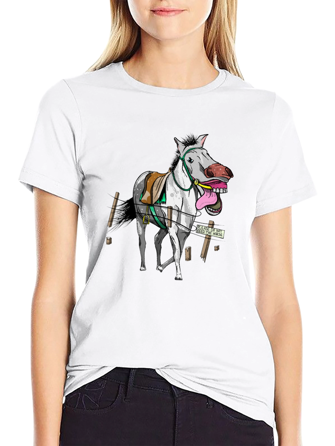 Black Funny Horse Graphic Tee - Black Cotton T-Shirt view 9